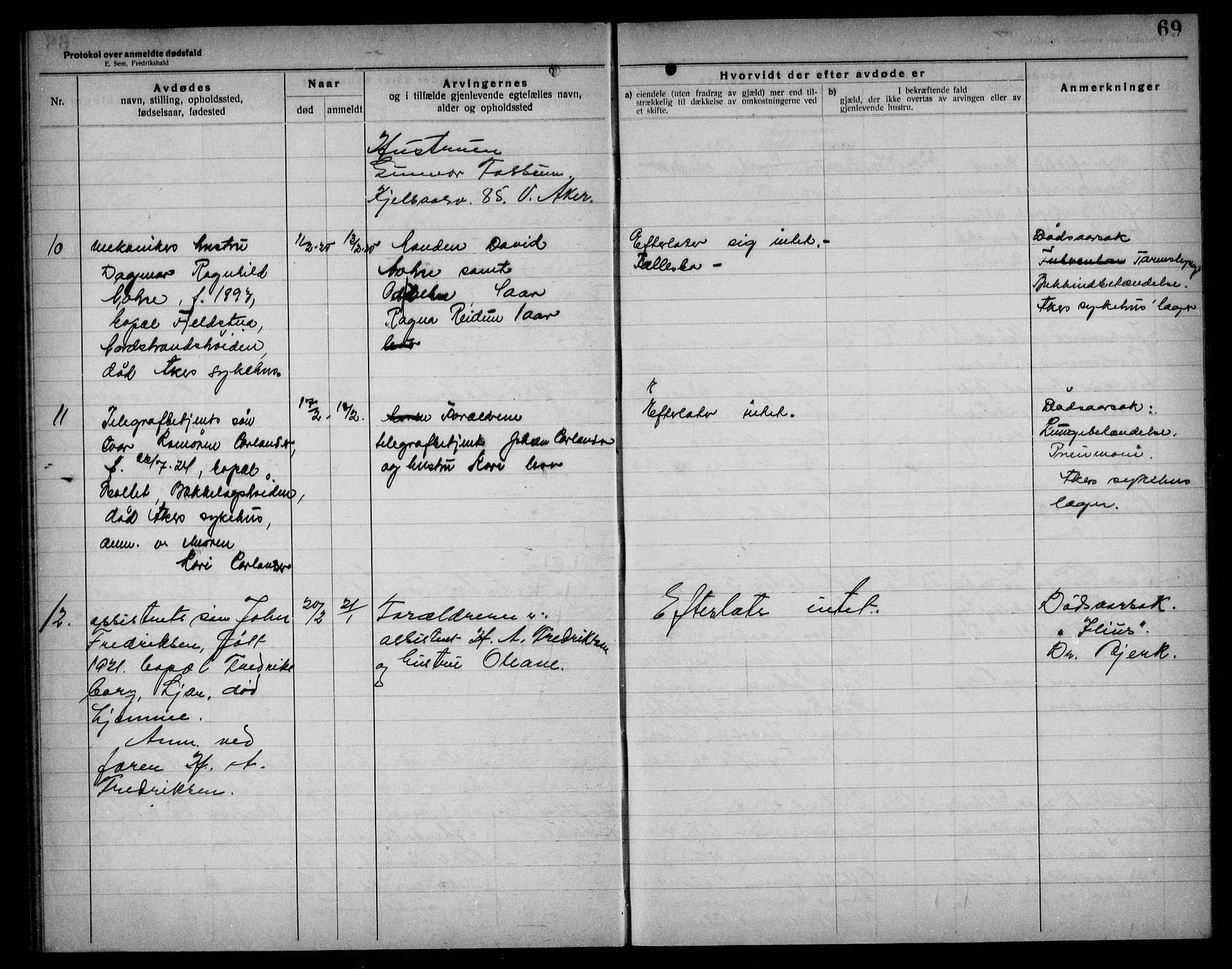 Aker kriminaldommer, skifte- og auksjonsforvalterembete, AV/SAO-A-10452/H/Hb/Hba/Hbad/L0001: Dødsfallsprotokoll for Nordstrand, 1922-1929, p. 69