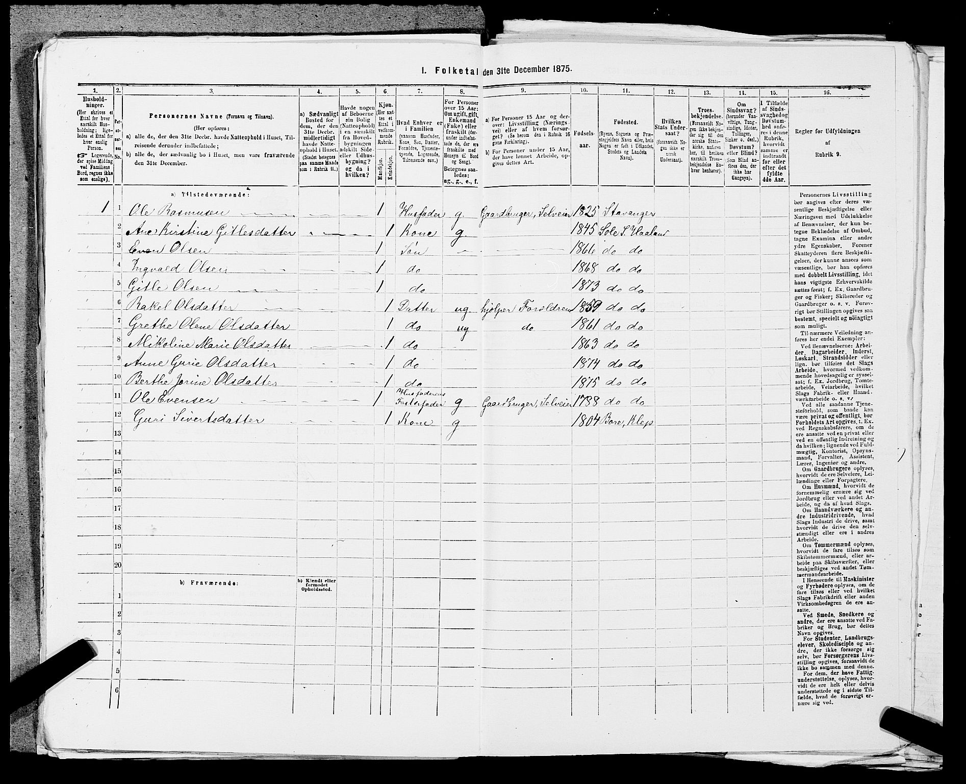 SAST, 1875 census for 1124P Håland, 1875, p. 861