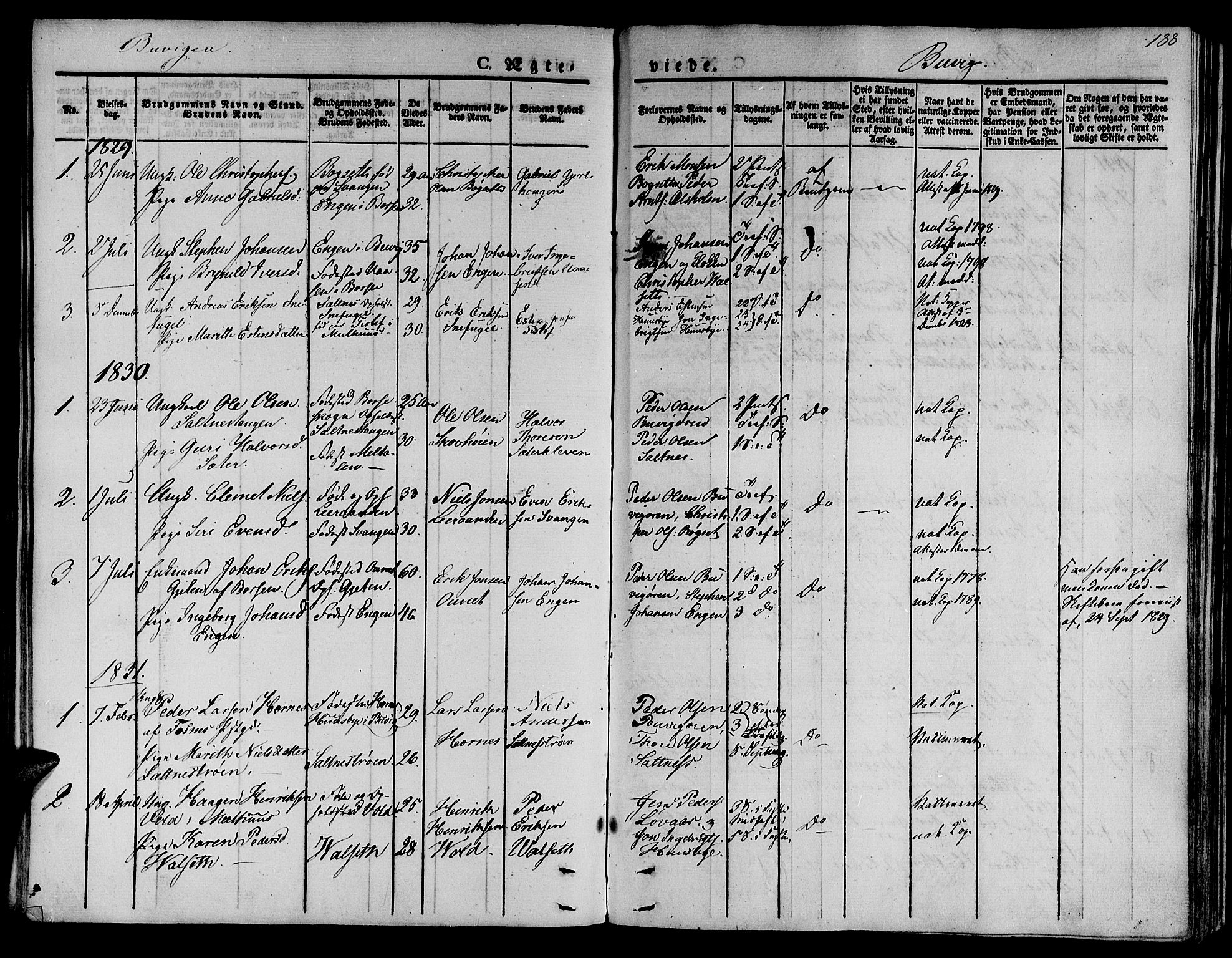 Ministerialprotokoller, klokkerbøker og fødselsregistre - Sør-Trøndelag, SAT/A-1456/612/L0375: Parish register (official) no. 612A07 /2, 1829-1845, p. 188