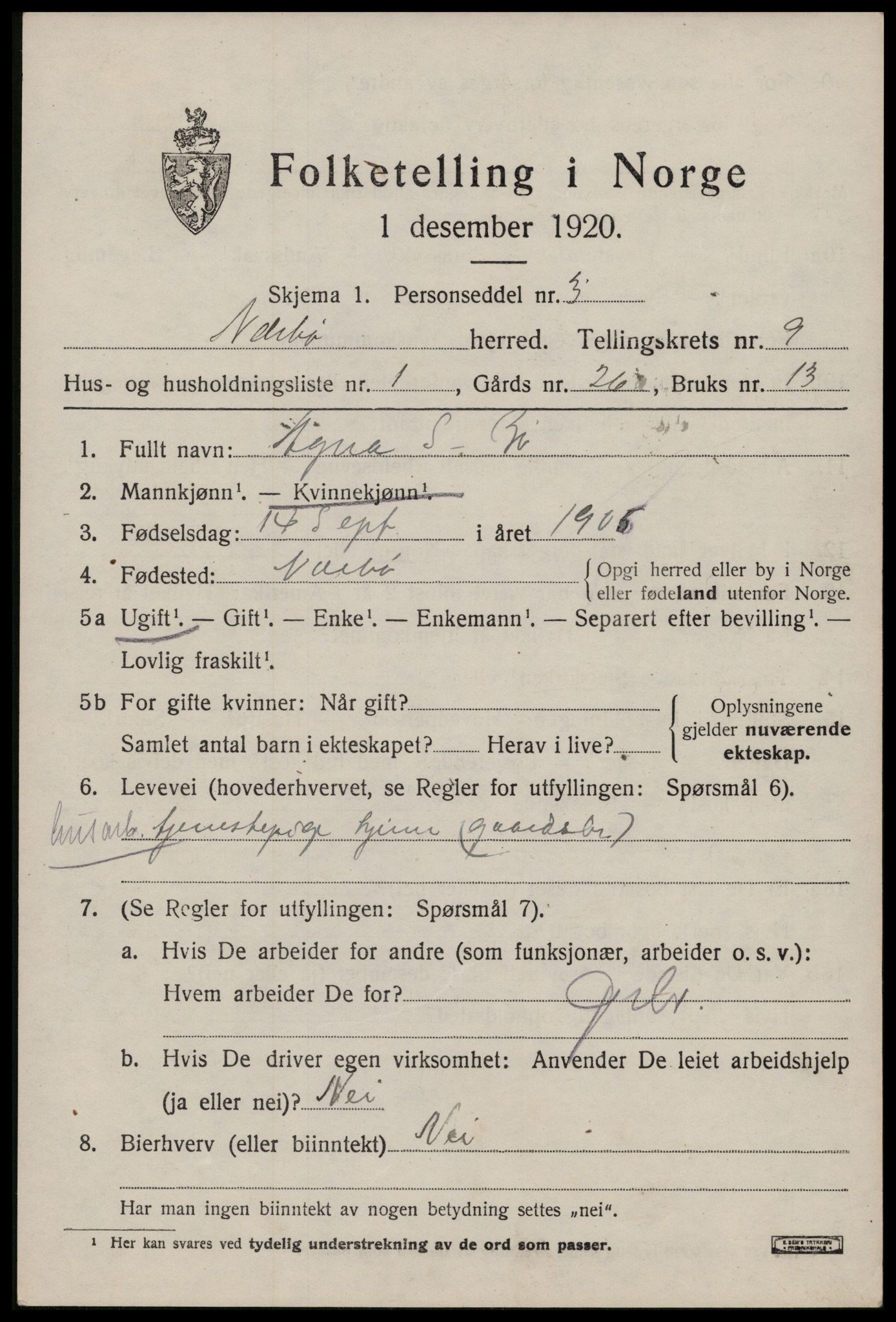 SAST, 1920 census for Nærbø, 1920, p. 5373