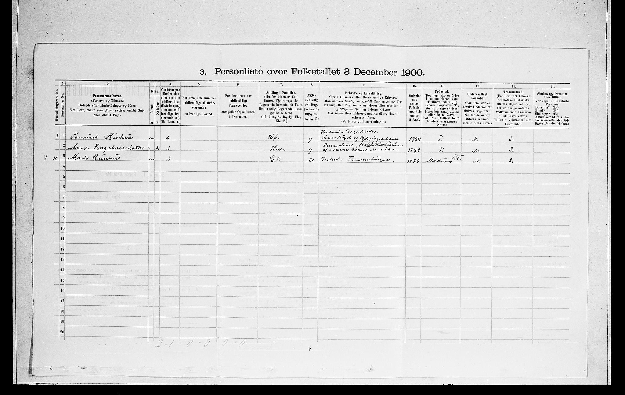 RA, 1900 census for Norderhov, 1900, p. 2698