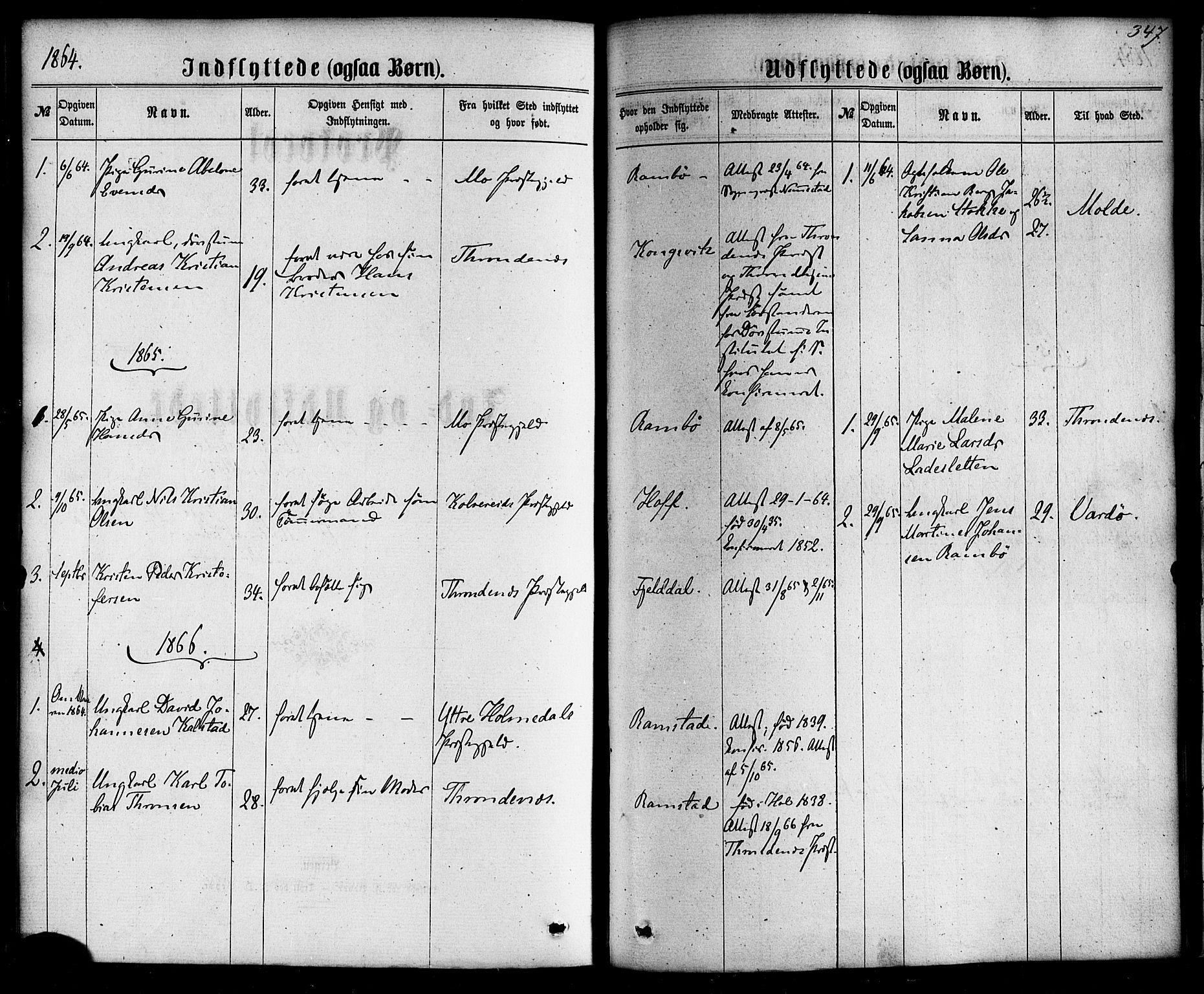 Ministerialprotokoller, klokkerbøker og fødselsregistre - Nordland, AV/SAT-A-1459/865/L0923: Parish register (official) no. 865A01, 1864-1884, p. 347