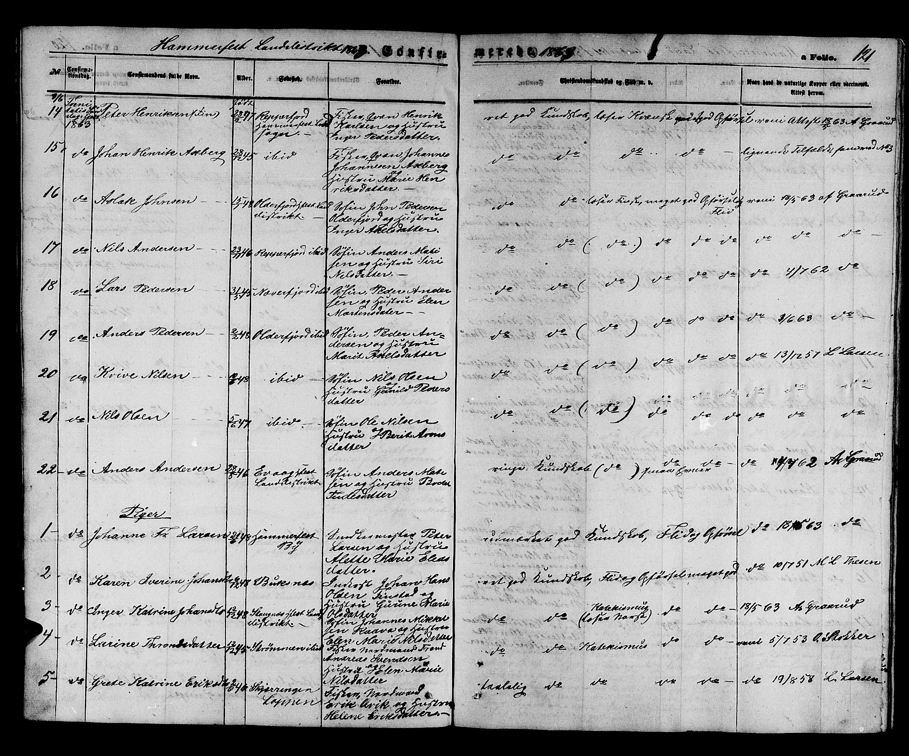 Hammerfest sokneprestkontor, SATØ/S-1347/H/Hb/L0003.klokk: Parish register (copy) no. 3 /2, 1863-1868, p. 121