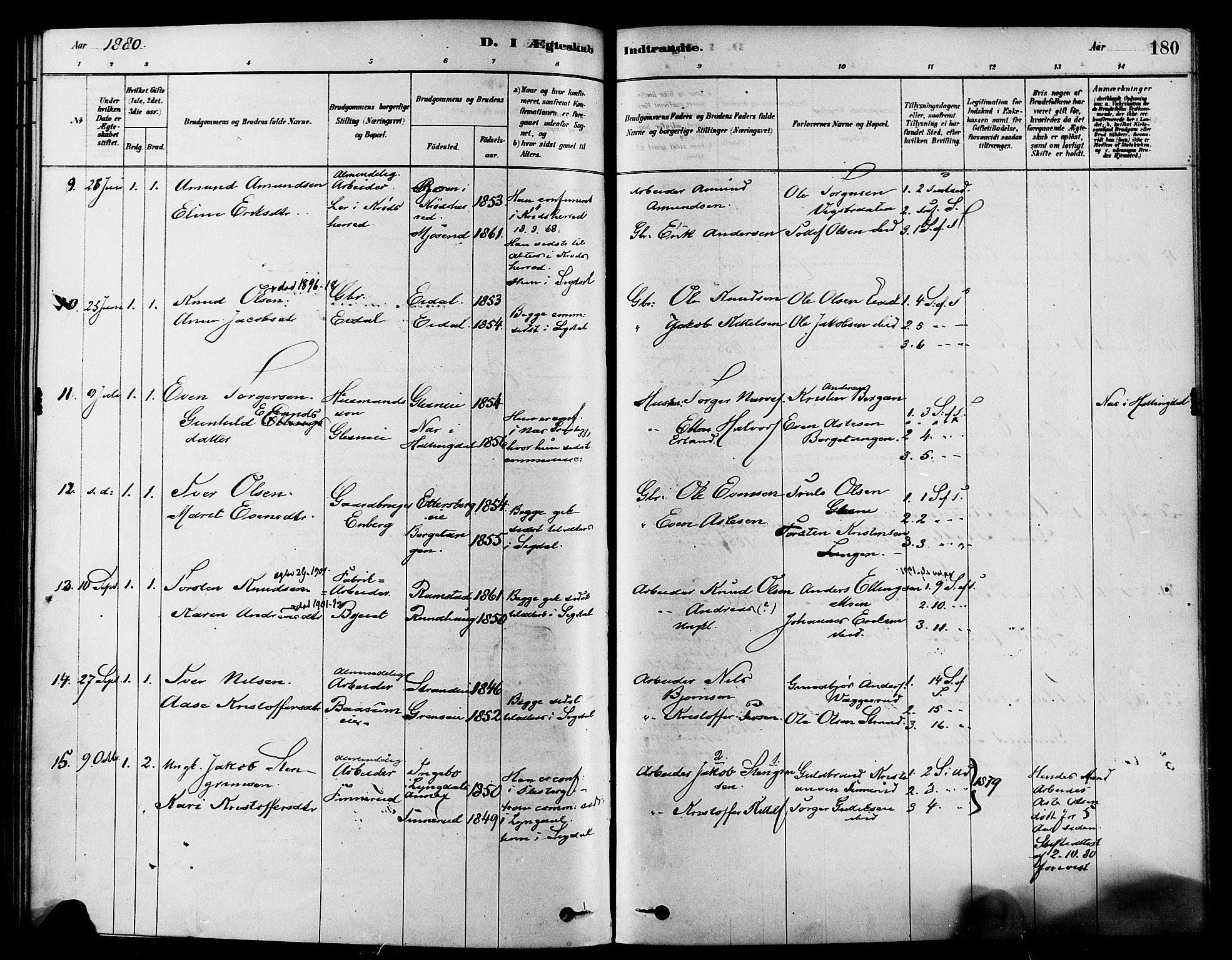 Sigdal kirkebøker, SAKO/A-245/F/Fa/L0011: Parish register (official) no. I 11, 1879-1887, p. 180