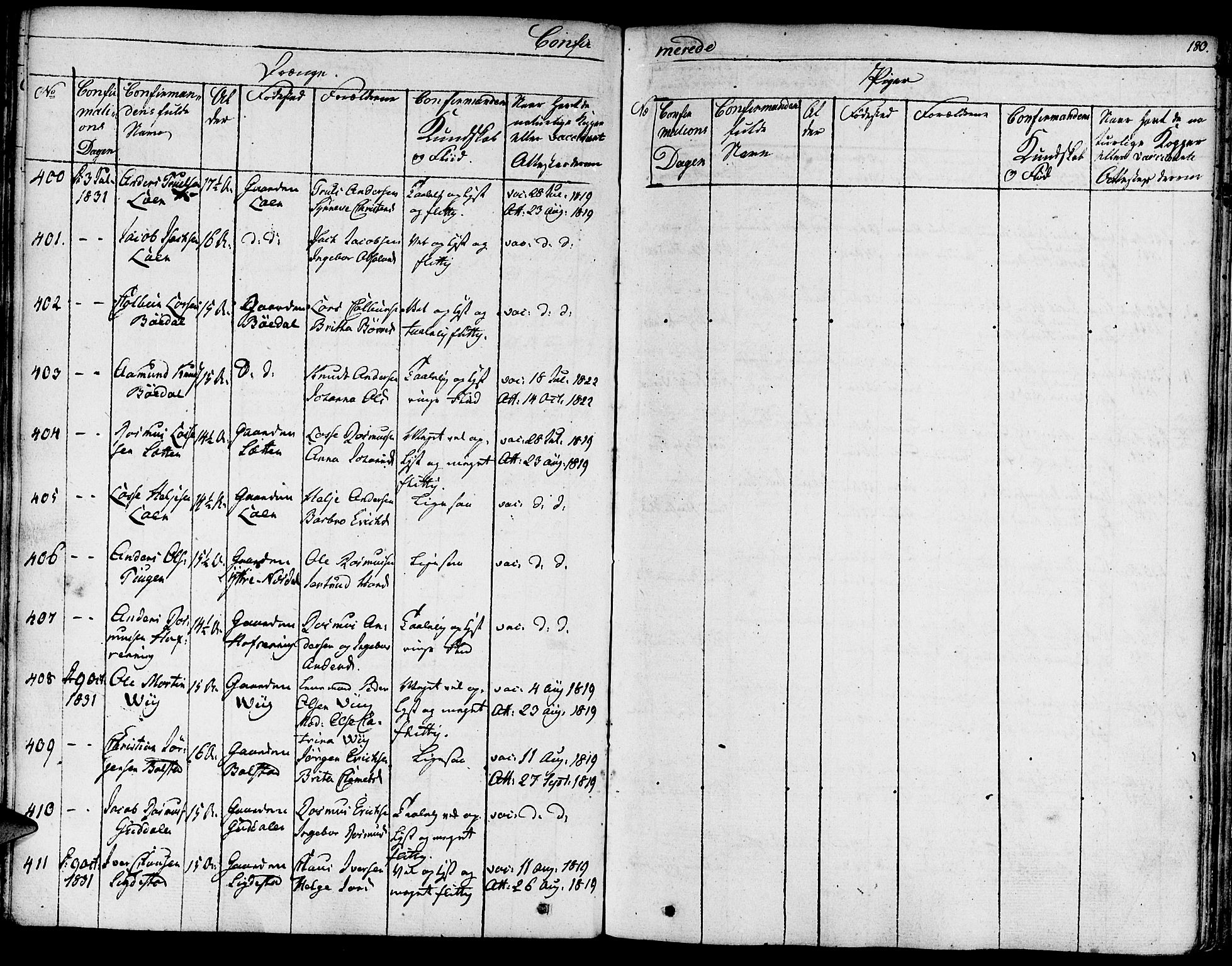 Innvik sokneprestembete, AV/SAB-A-80501: Parish register (official) no. A 3, 1820-1832, p. 180