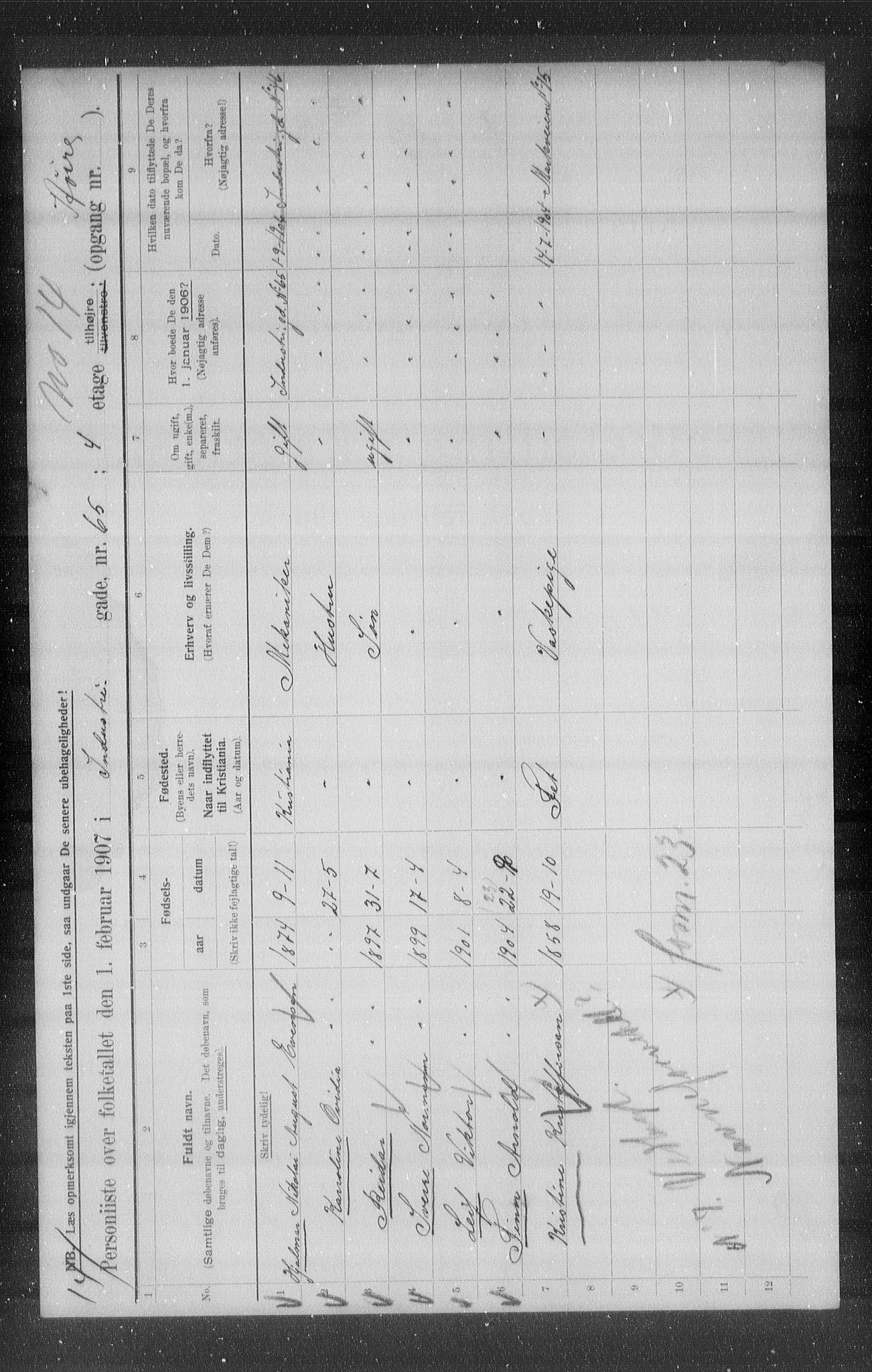 OBA, Municipal Census 1907 for Kristiania, 1907, p. 22441