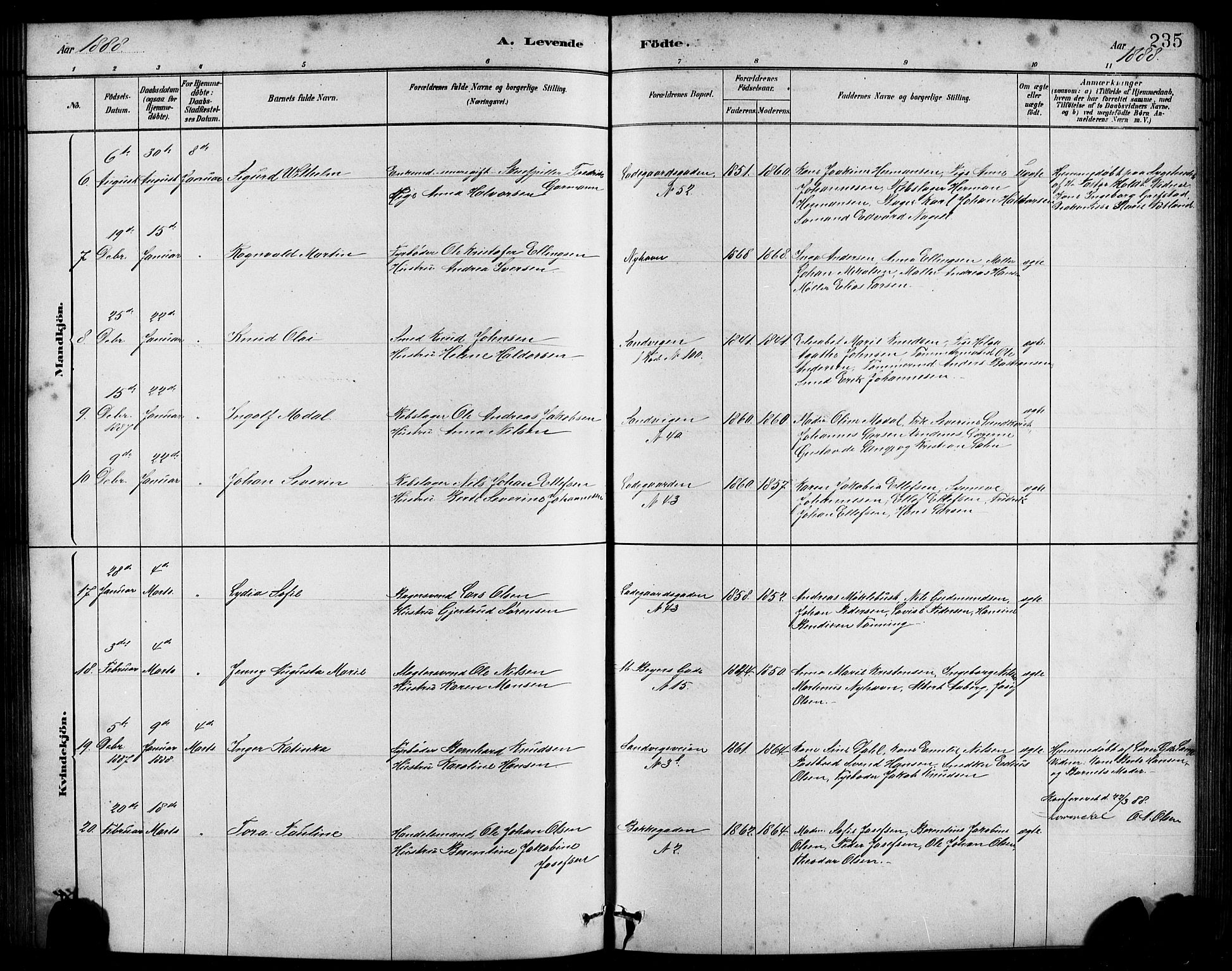 Sandviken Sokneprestembete, AV/SAB-A-77601/H/Hb/L0001: Parish register (copy) no. A 2, 1879-1892, p. 235