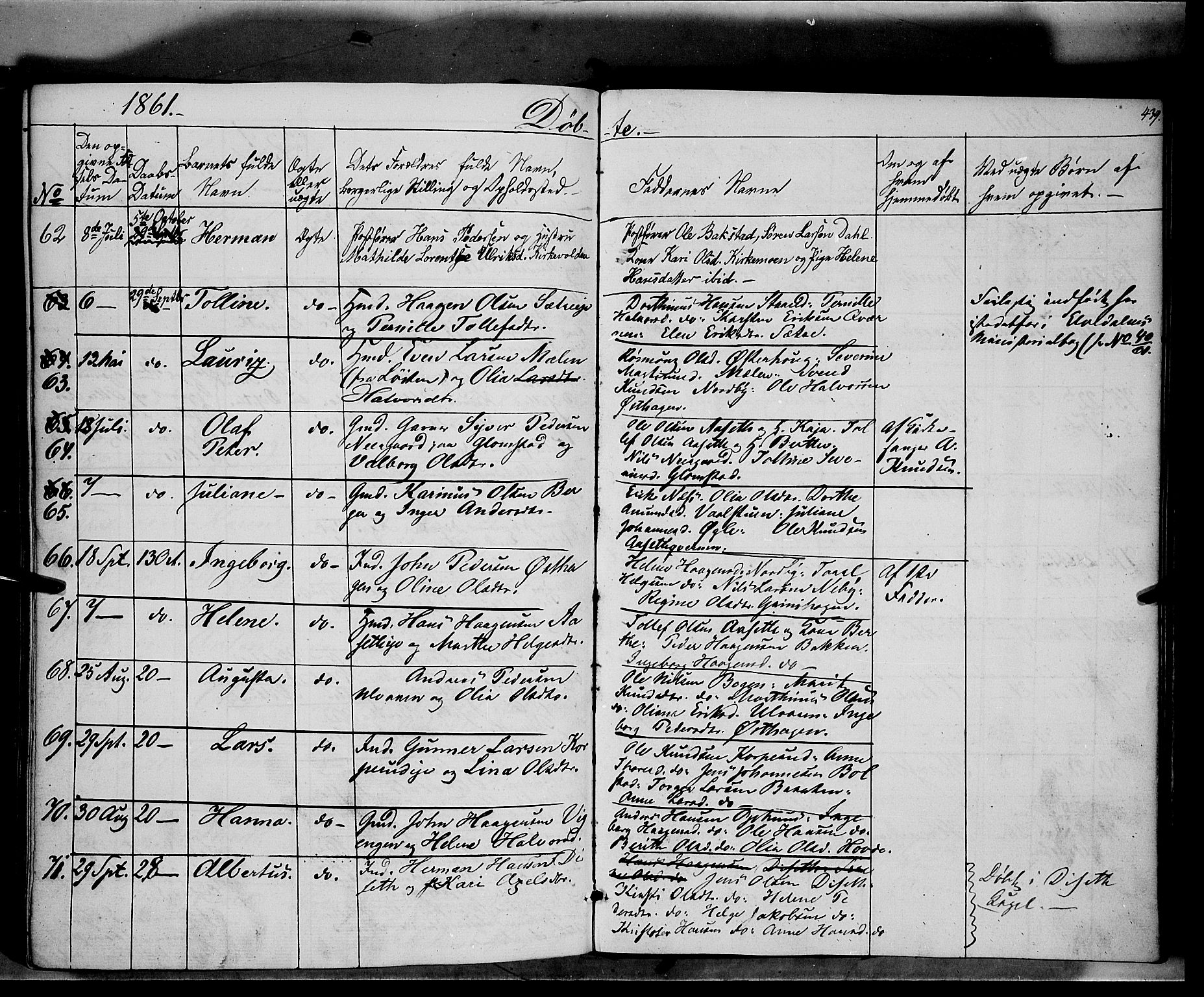 Åmot prestekontor, Hedmark, SAH/PREST-056/H/Ha/Haa/L0006: Parish register (official) no. 6, 1842-1861, p. 439