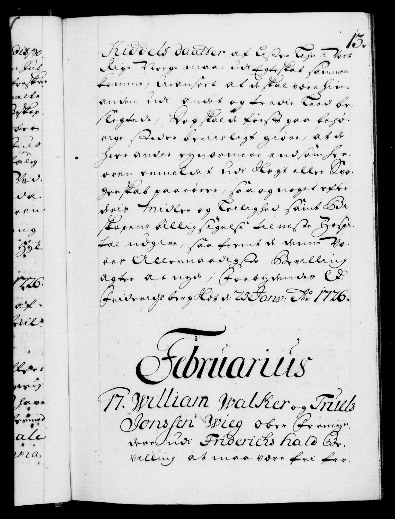 Danske Kanselli 1572-1799, AV/RA-EA-3023/F/Fc/Fca/Fcaa/L0025: Norske registre, 1726-1728, p. 13a