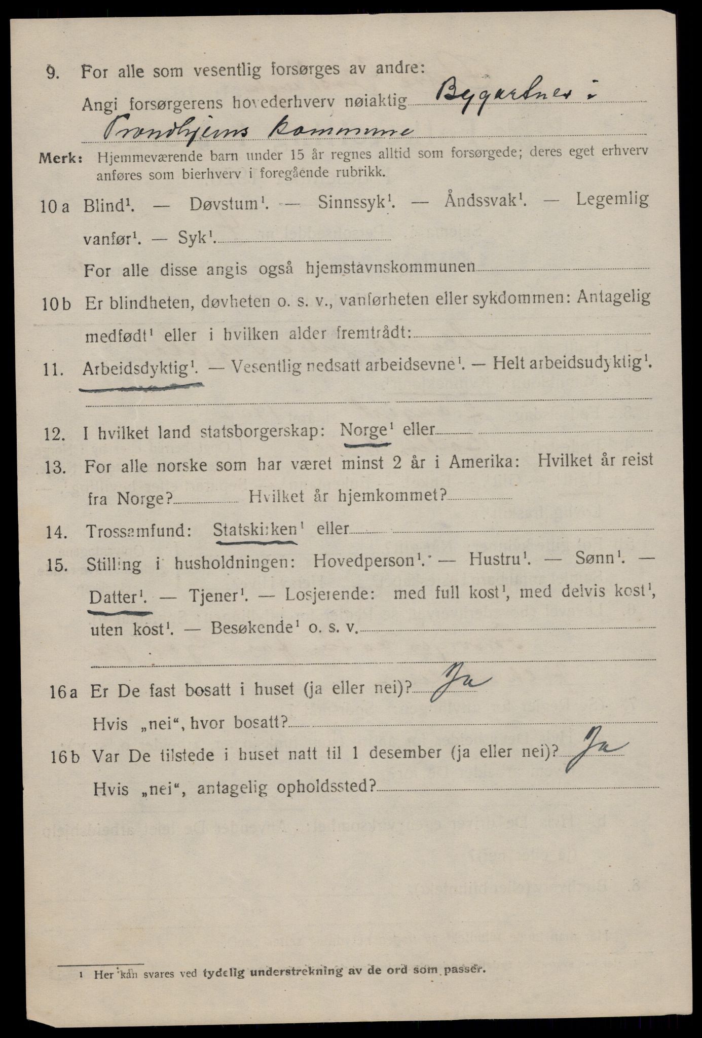 SAT, 1920 census for Trondheim, 1920, p. 81109