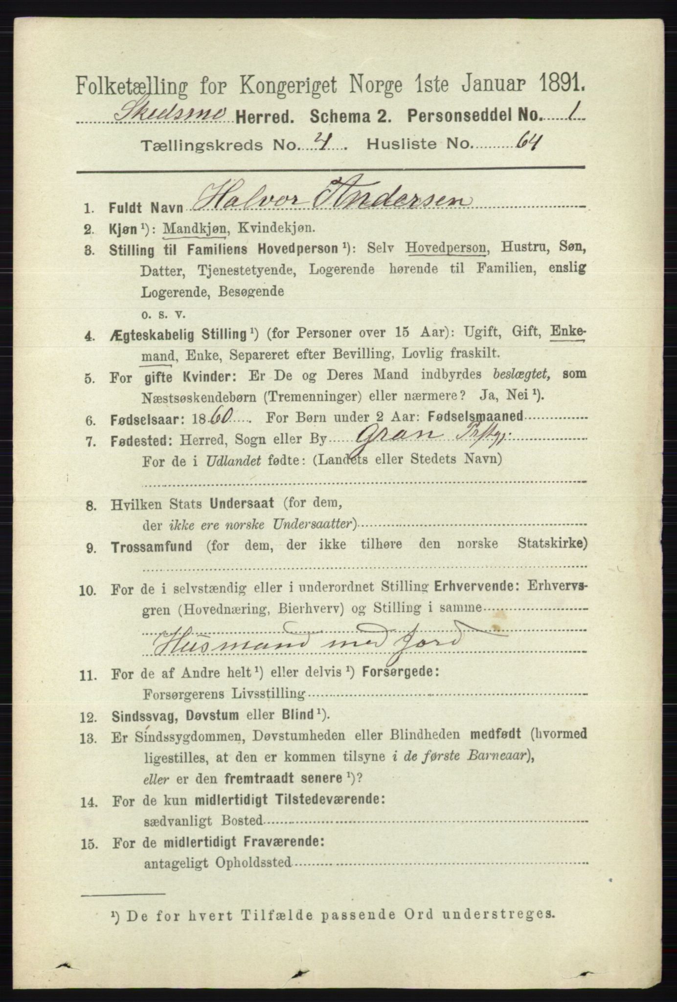 RA, 1891 census for 0231 Skedsmo, 1891, p. 2238