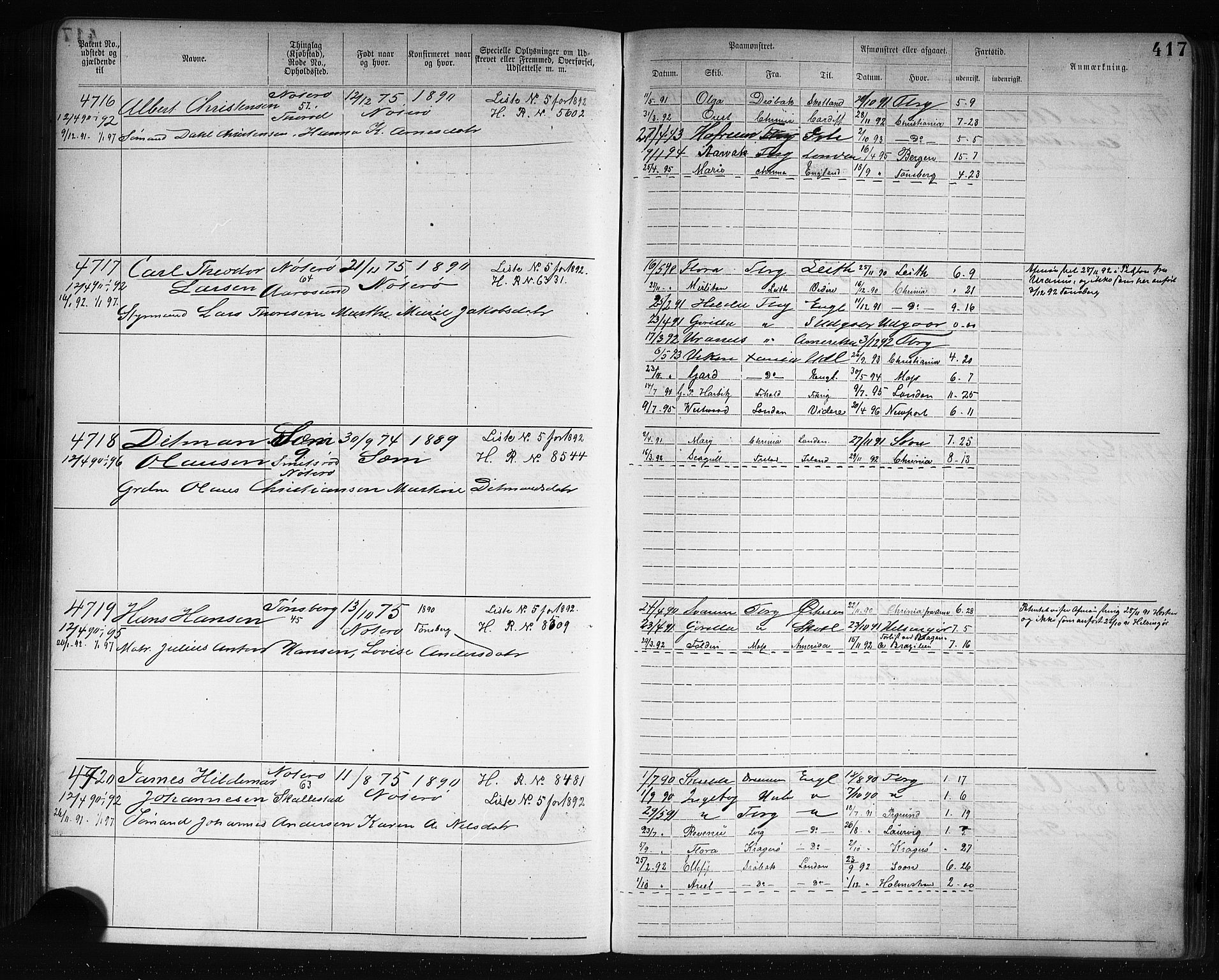 Tønsberg innrulleringskontor, AV/SAKO-A-786/F/Fb/L0007: Annotasjonsrulle Patent nr. 2636-5150, 1881-1892, p. 418