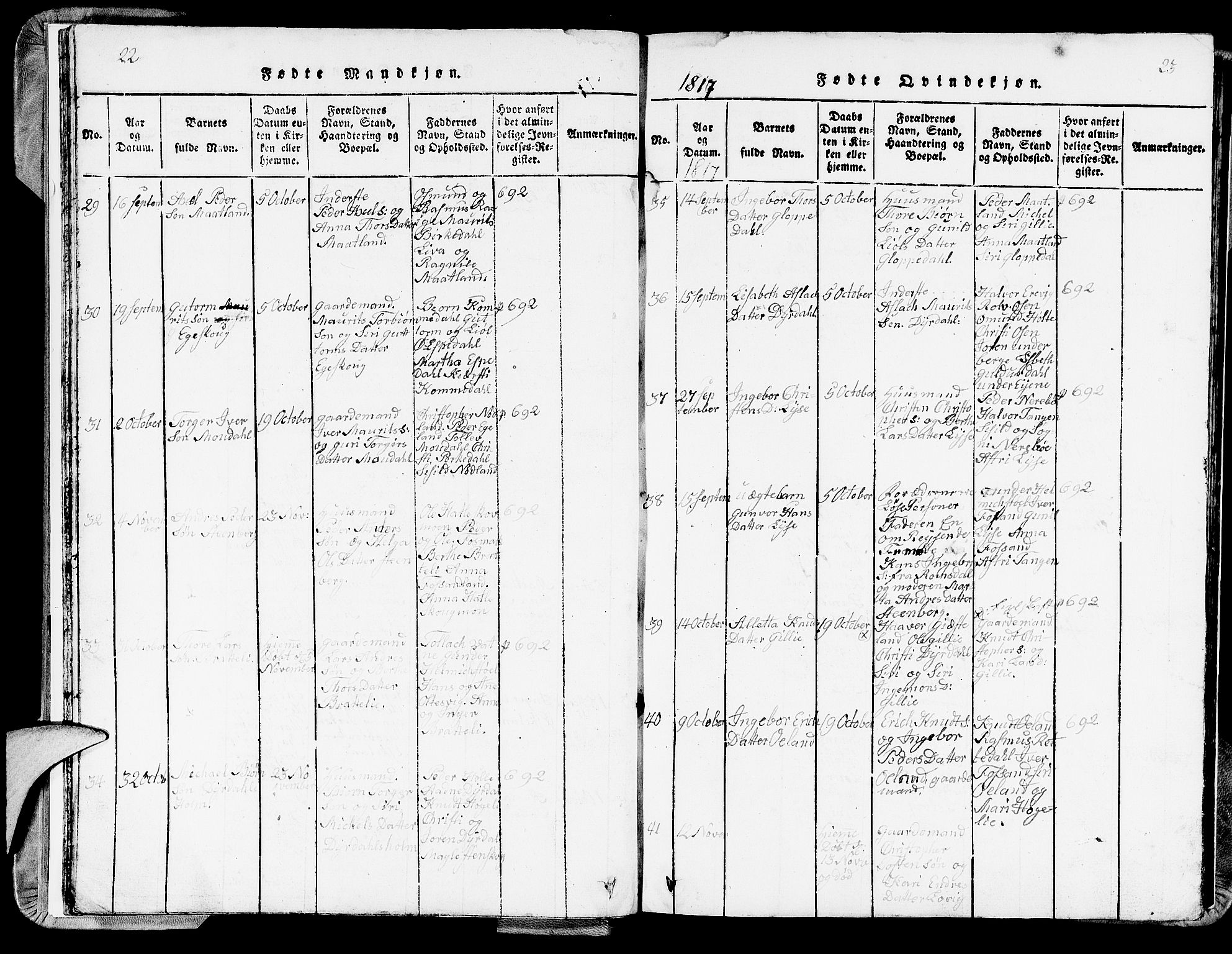 Strand sokneprestkontor, SAST/A-101828/H/Ha/Hab/L0002: Parish register (copy) no. B 2, 1816-1854, p. 22-23