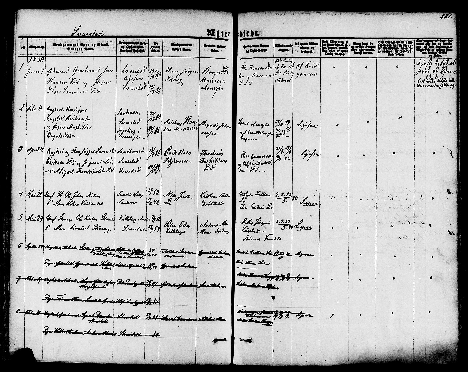 Lardal kirkebøker, AV/SAKO-A-350/F/Fa/L0007: Parish register (official) no. I 7, 1861-1880, p. 281