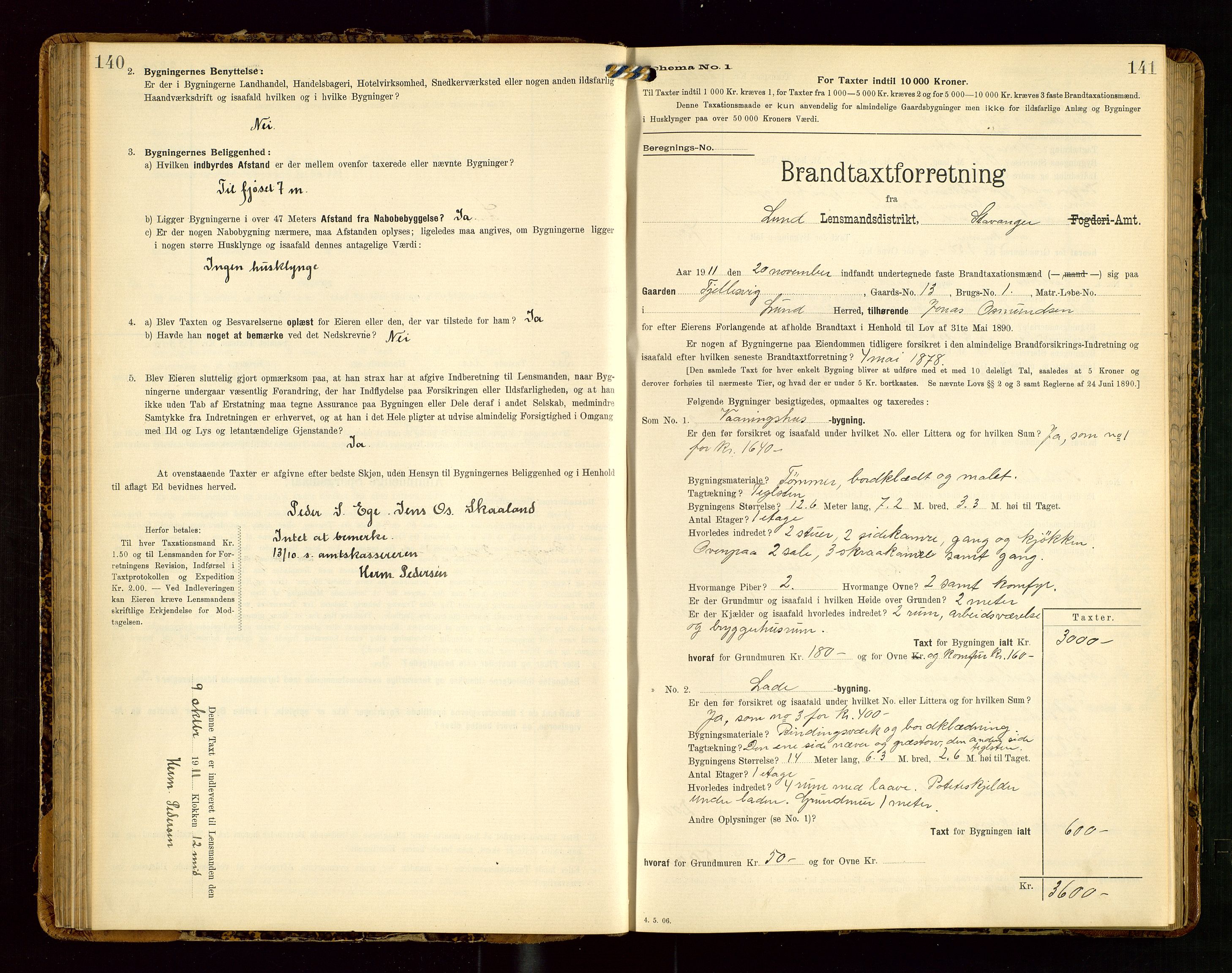 Lund lensmannskontor, SAST/A-100303/Gob/L0002: "Brandtakstprotokol", 1908-1918, p. 140-141