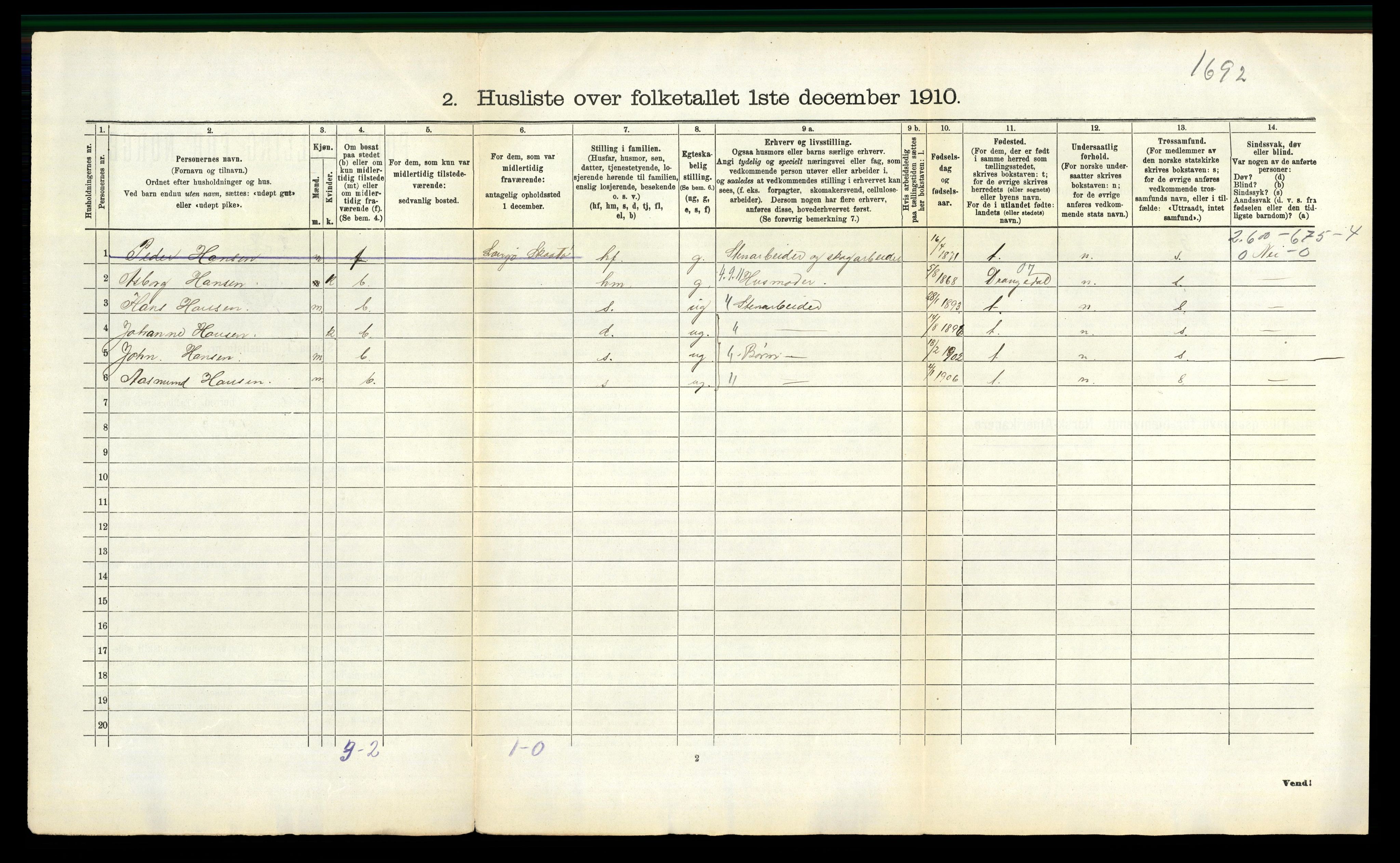 RA, 1910 census for Sannidal, 1910, p. 45