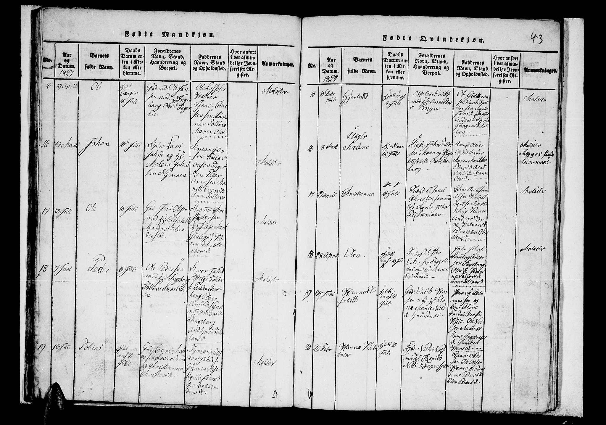 Lenvik sokneprestembete, AV/SATØ-S-1310/H/Ha/Hab/L0001klokker: Parish register (copy) no. 1, 1822-1837, p. 43