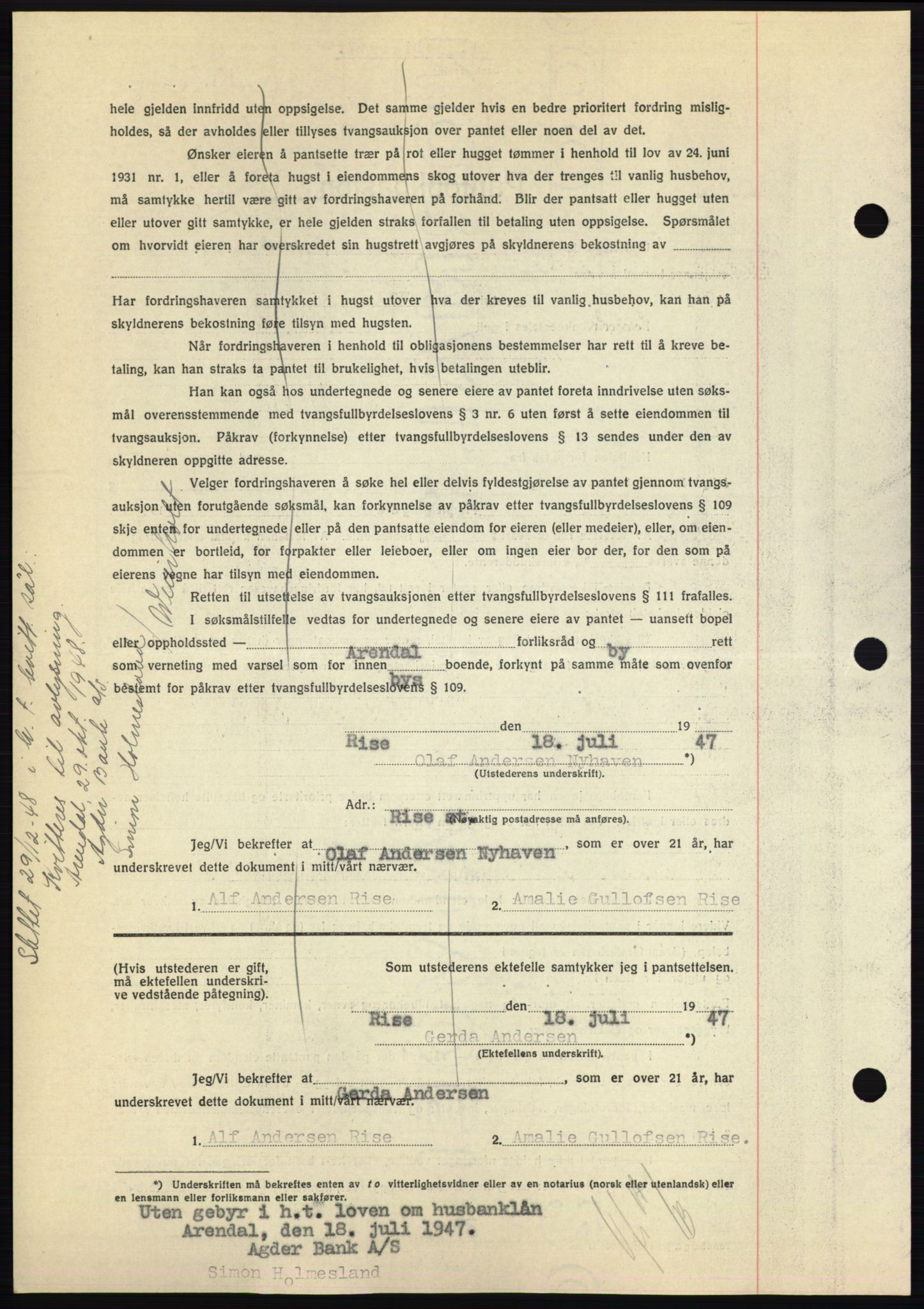 Nedenes sorenskriveri, AV/SAK-1221-0006/G/Gb/Gbb/L0004: Mortgage book no. B4, 1947-1947, Diary no: : 1020/1947