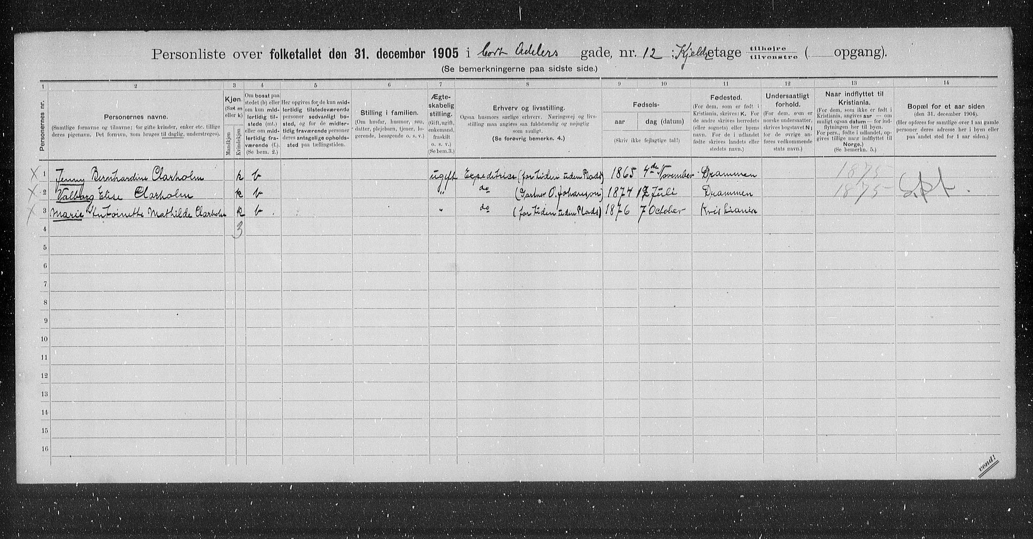 OBA, Municipal Census 1905 for Kristiania, 1905, p. 7069