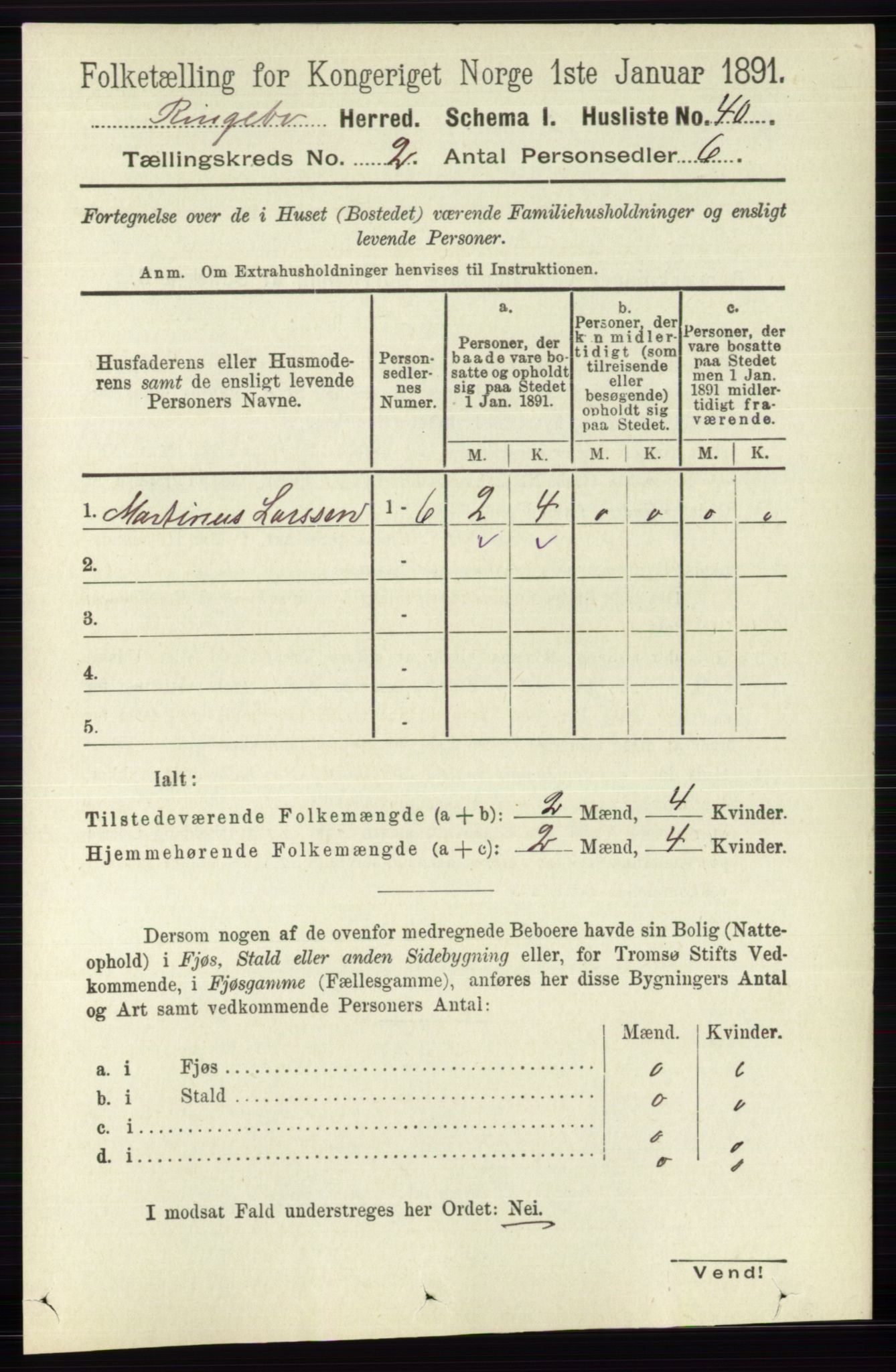 RA, 1891 census for 0520 Ringebu, 1891, p. 375