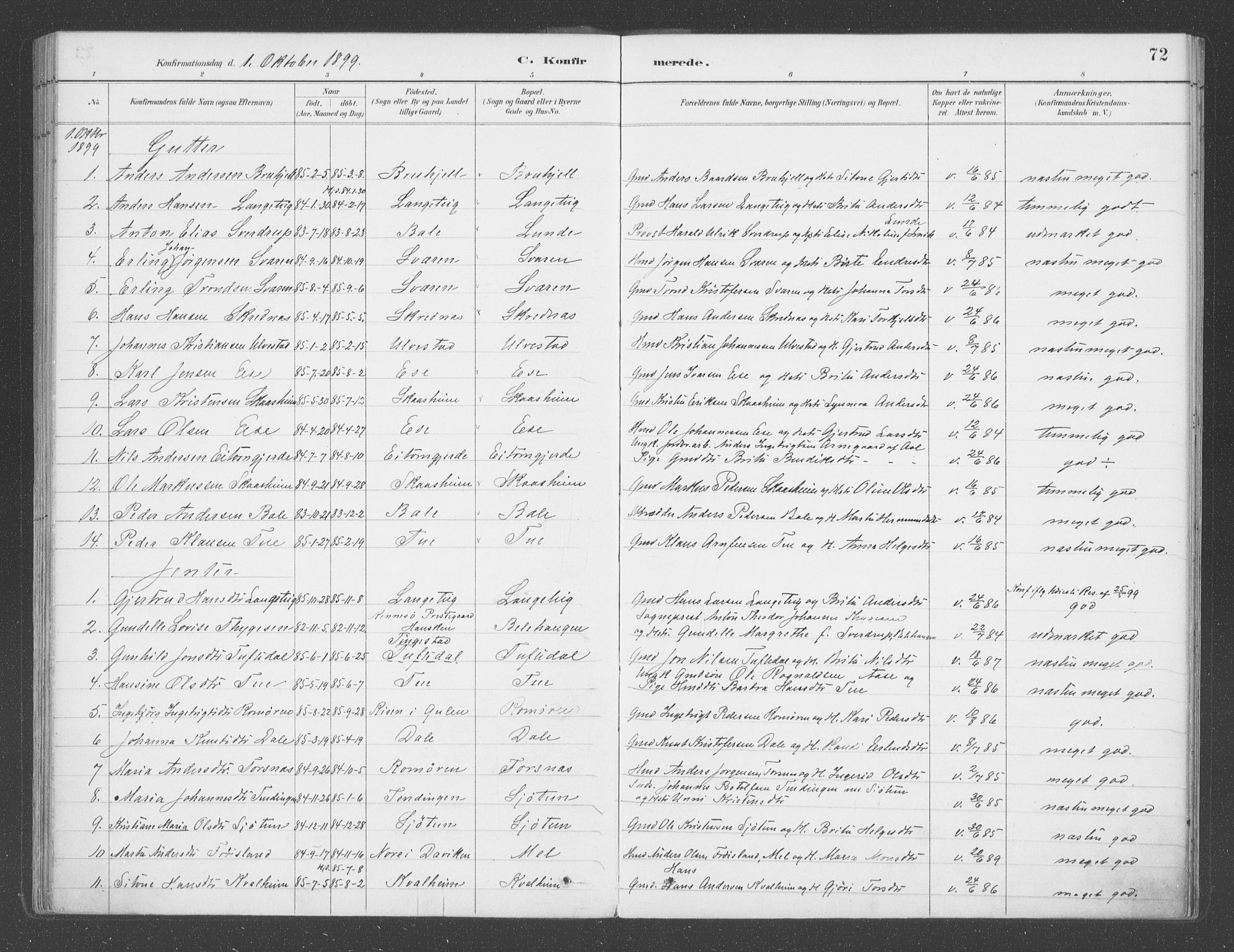 Balestrand sokneprestembete, AV/SAB-A-79601/H/Haa/Haab/L0001: Parish register (official) no. B  1, 1889-1910, p. 72