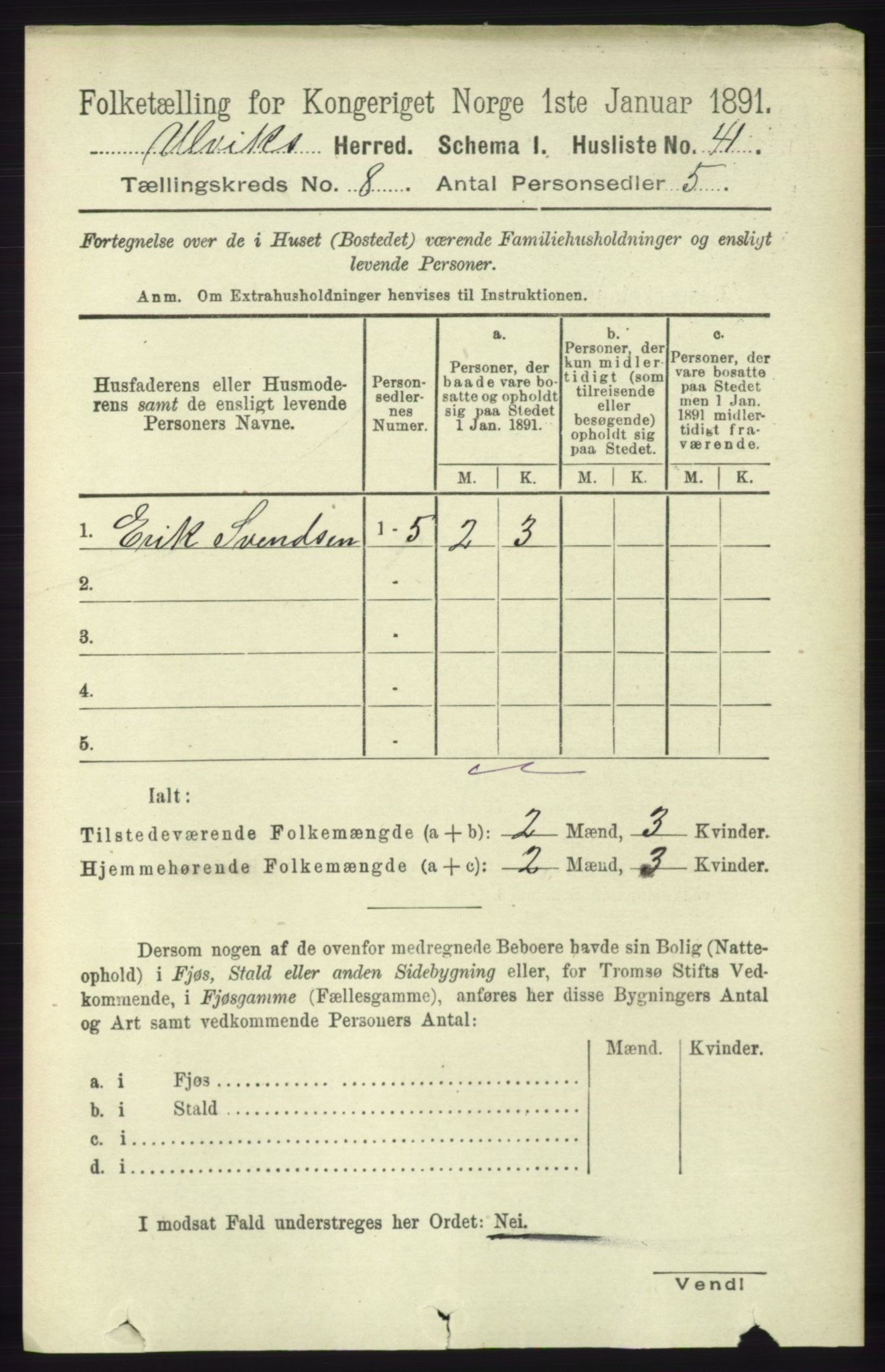 RA, 1891 census for 1233 Ulvik, 1891, p. 2571