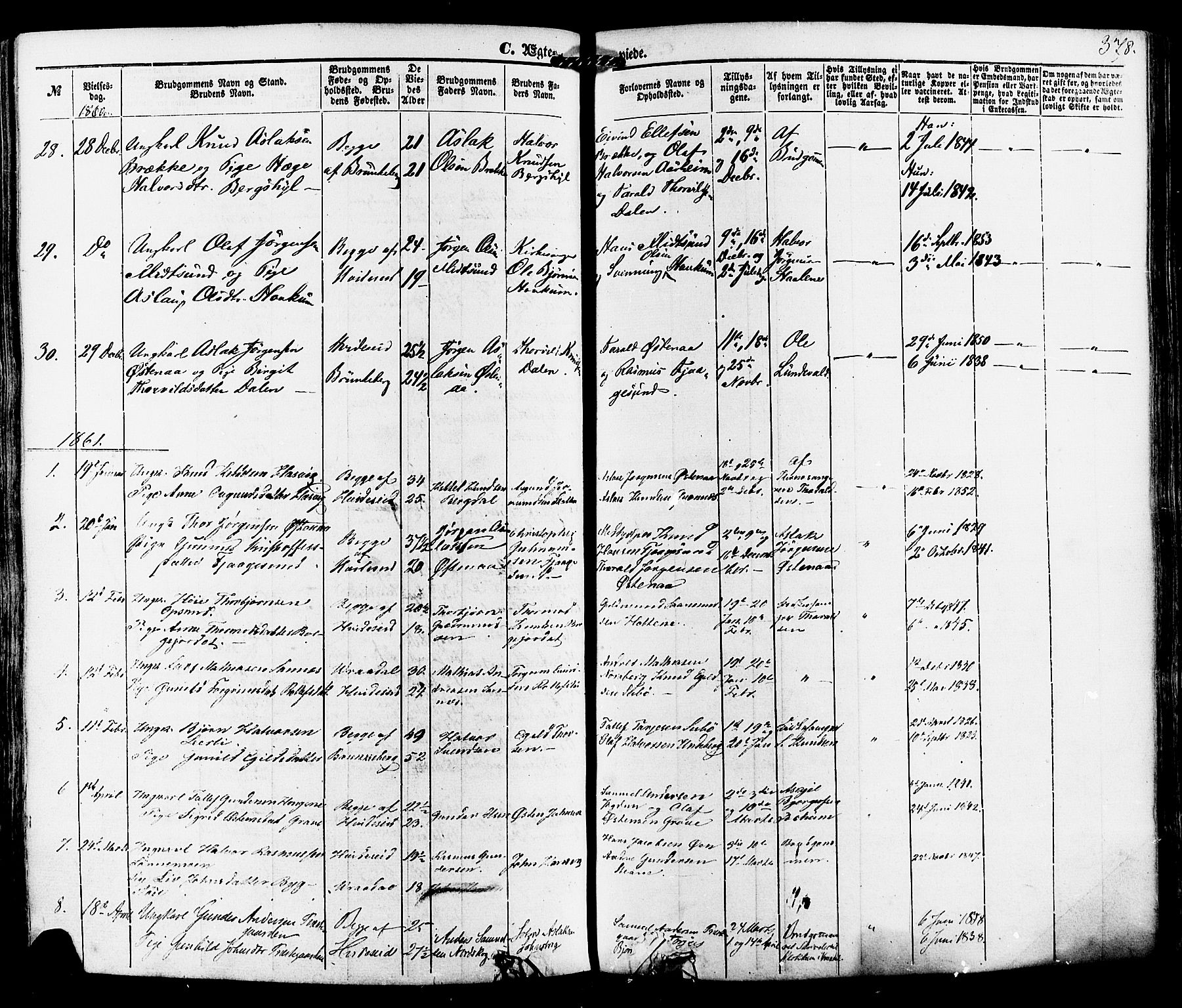 Kviteseid kirkebøker, AV/SAKO-A-276/F/Fa/L0007: Parish register (official) no. I 7, 1859-1881, p. 378