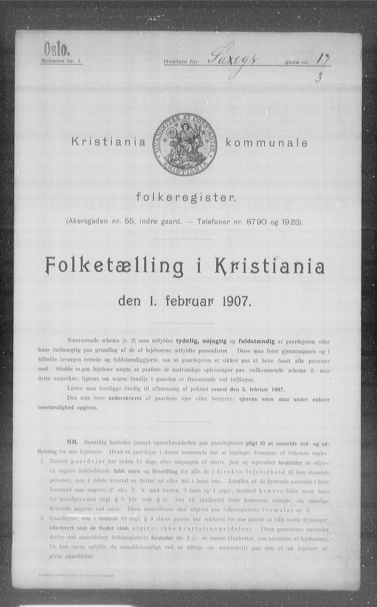 OBA, Municipal Census 1907 for Kristiania, 1907, p. 45718