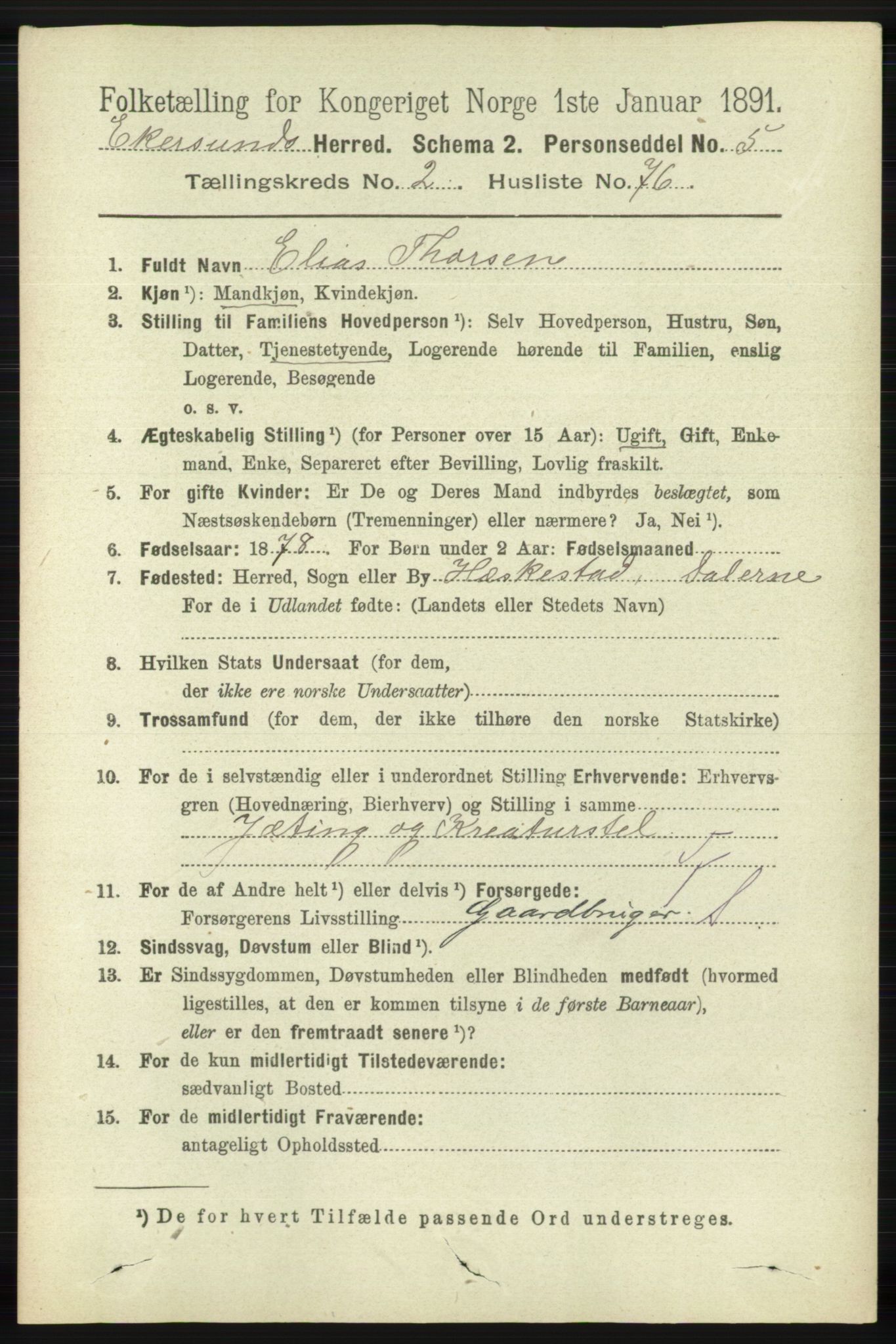 RA, 1891 census for 1116 Eigersund herred, 1891, p. 893