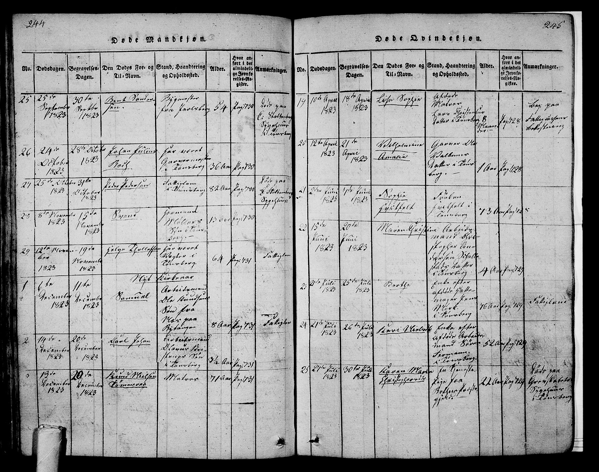 Tønsberg kirkebøker, SAKO/A-330/G/Ga/L0001: Parish register (copy) no. 1, 1813-1826, p. 244-245