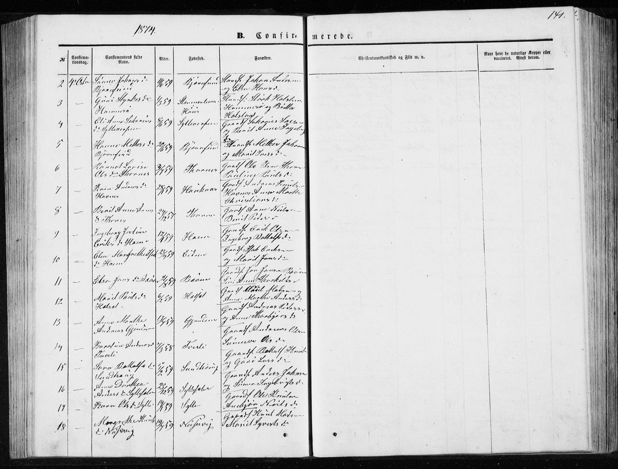 Ministerialprotokoller, klokkerbøker og fødselsregistre - Møre og Romsdal, AV/SAT-A-1454/565/L0754: Parish register (copy) no. 565C03, 1870-1896, p. 141