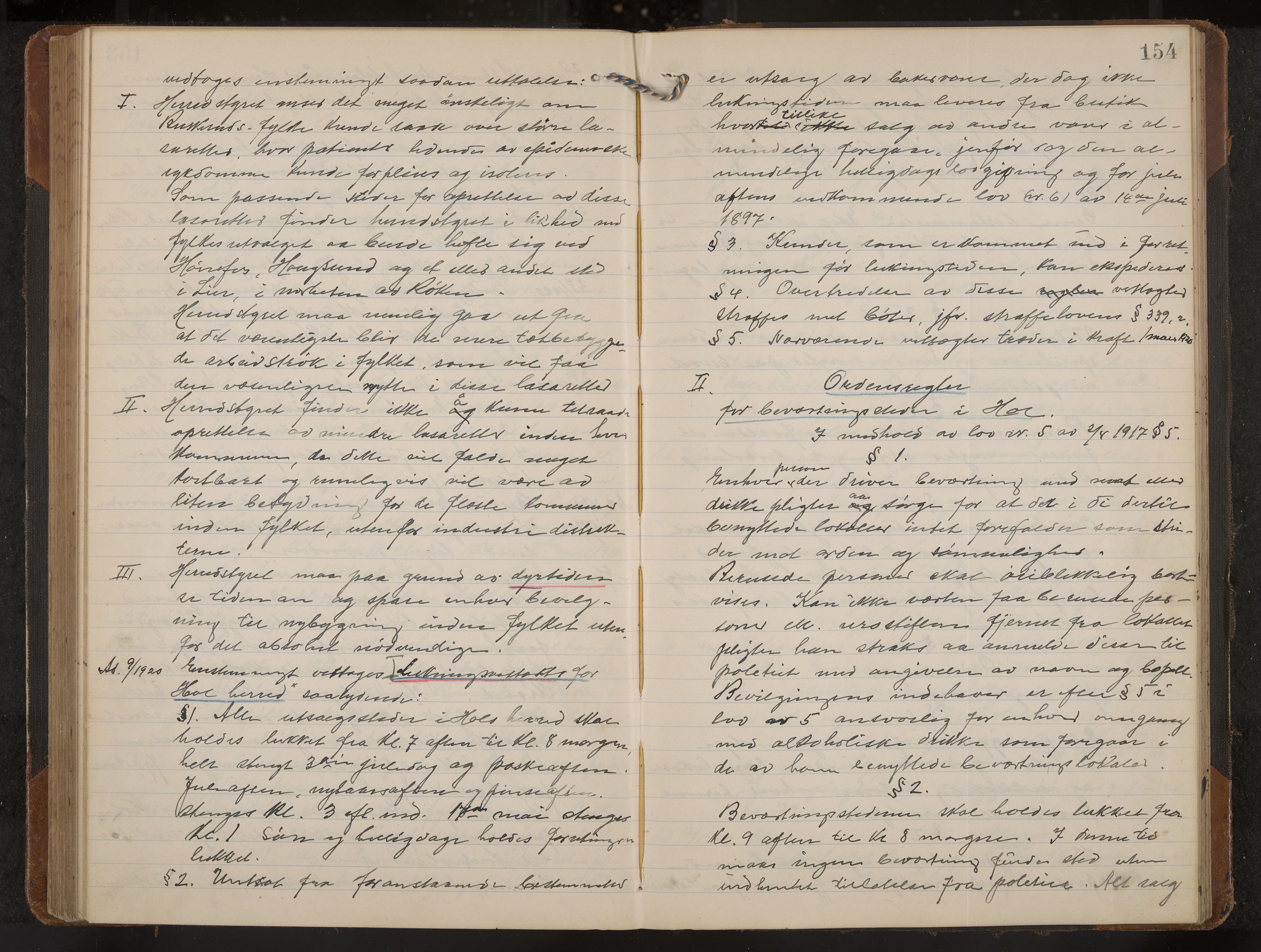 Hol formannskap og sentraladministrasjon, IKAK/0620021-1/A/L0006: Møtebok, 1916-1922, p. 154