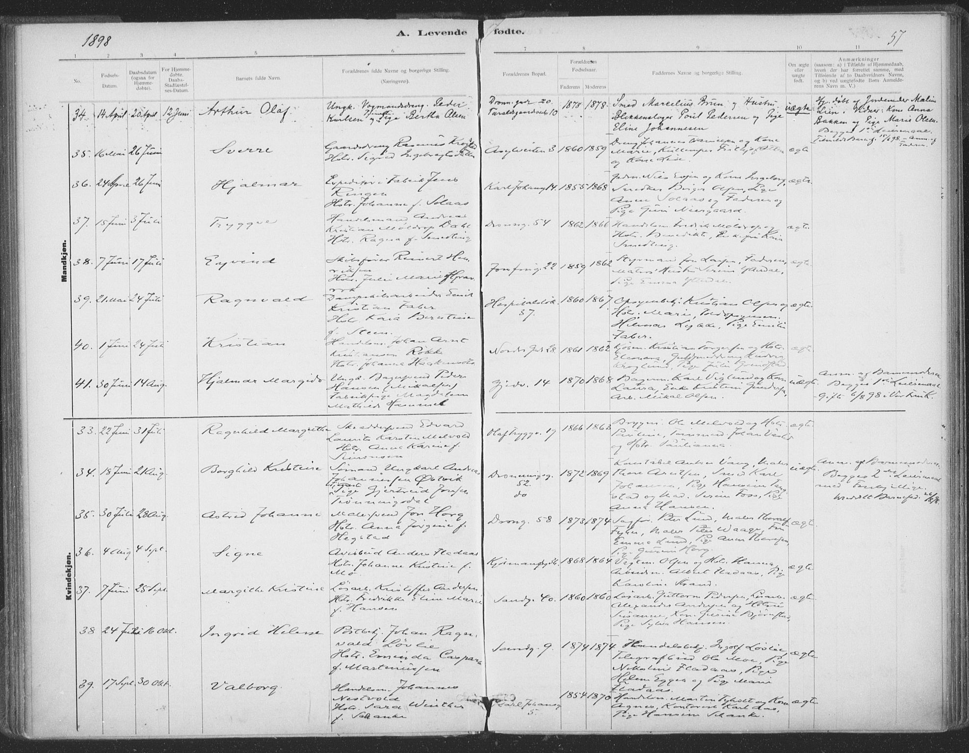 Ministerialprotokoller, klokkerbøker og fødselsregistre - Sør-Trøndelag, AV/SAT-A-1456/602/L0122: Parish register (official) no. 602A20, 1892-1908, p. 57