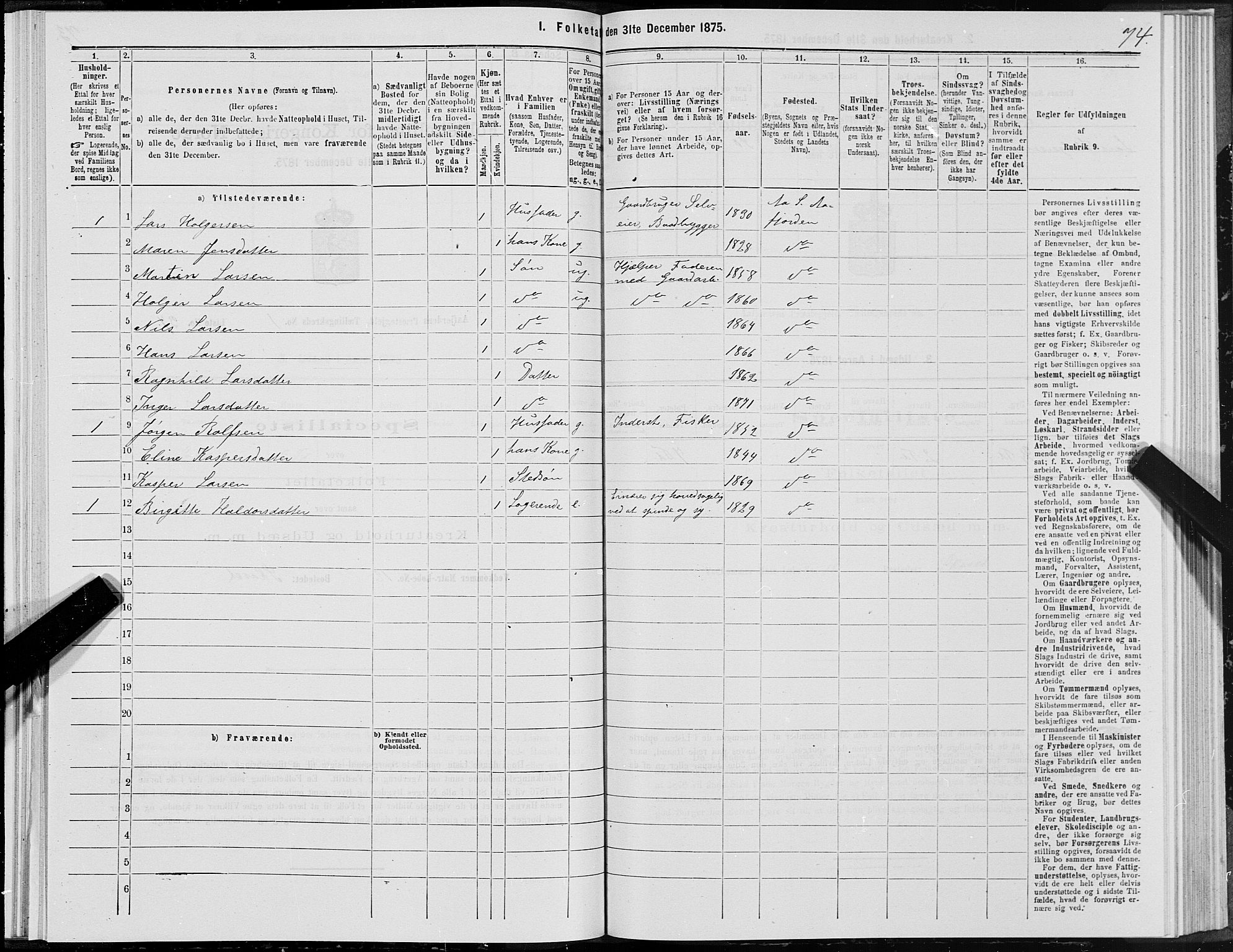 SAT, 1875 census for 1630P Aafjorden, 1875, p. 1074