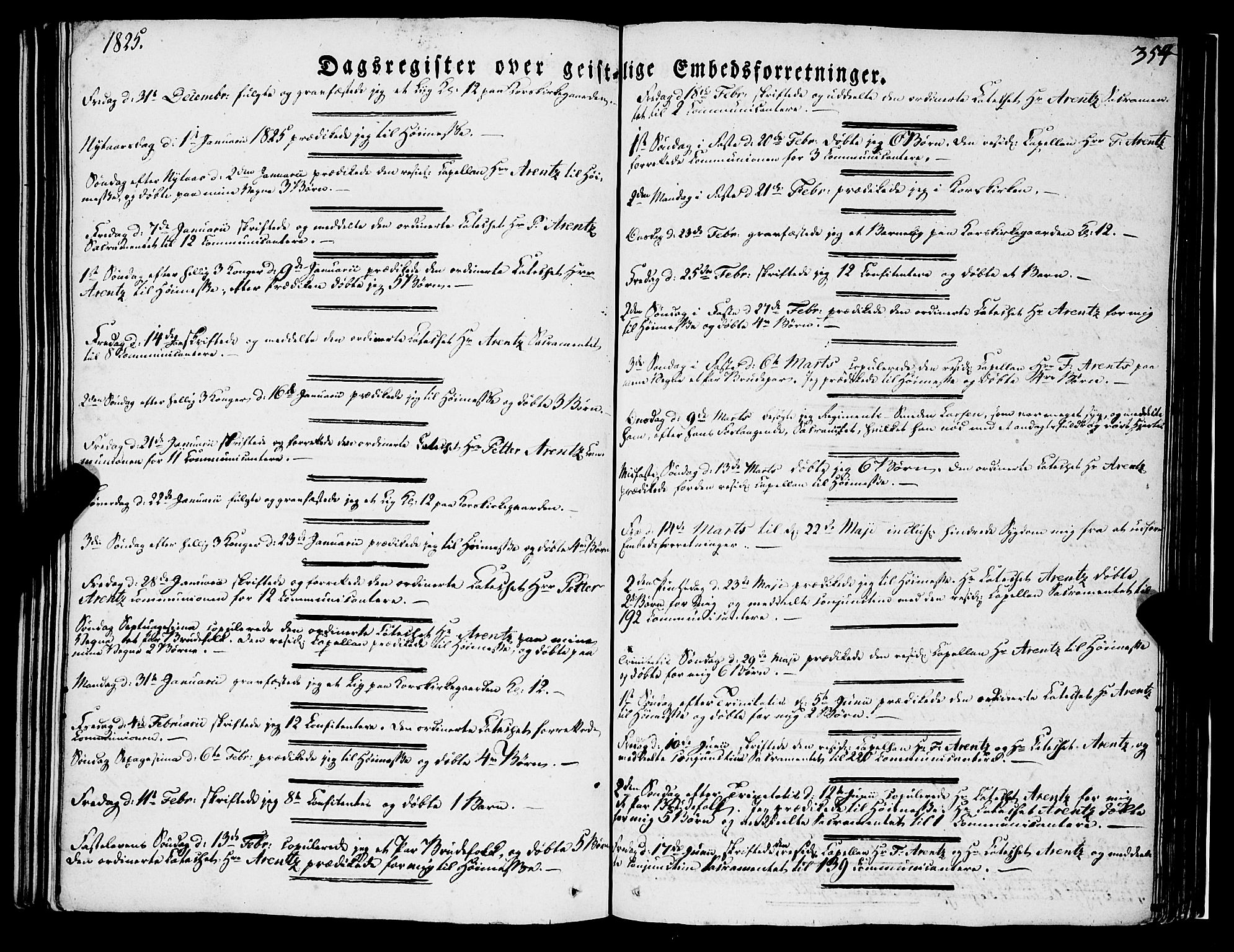 Korskirken sokneprestembete, SAB/A-76101/H/Haa/L0050: Parish register (official) no. F 1, 1821-1869, p. 354