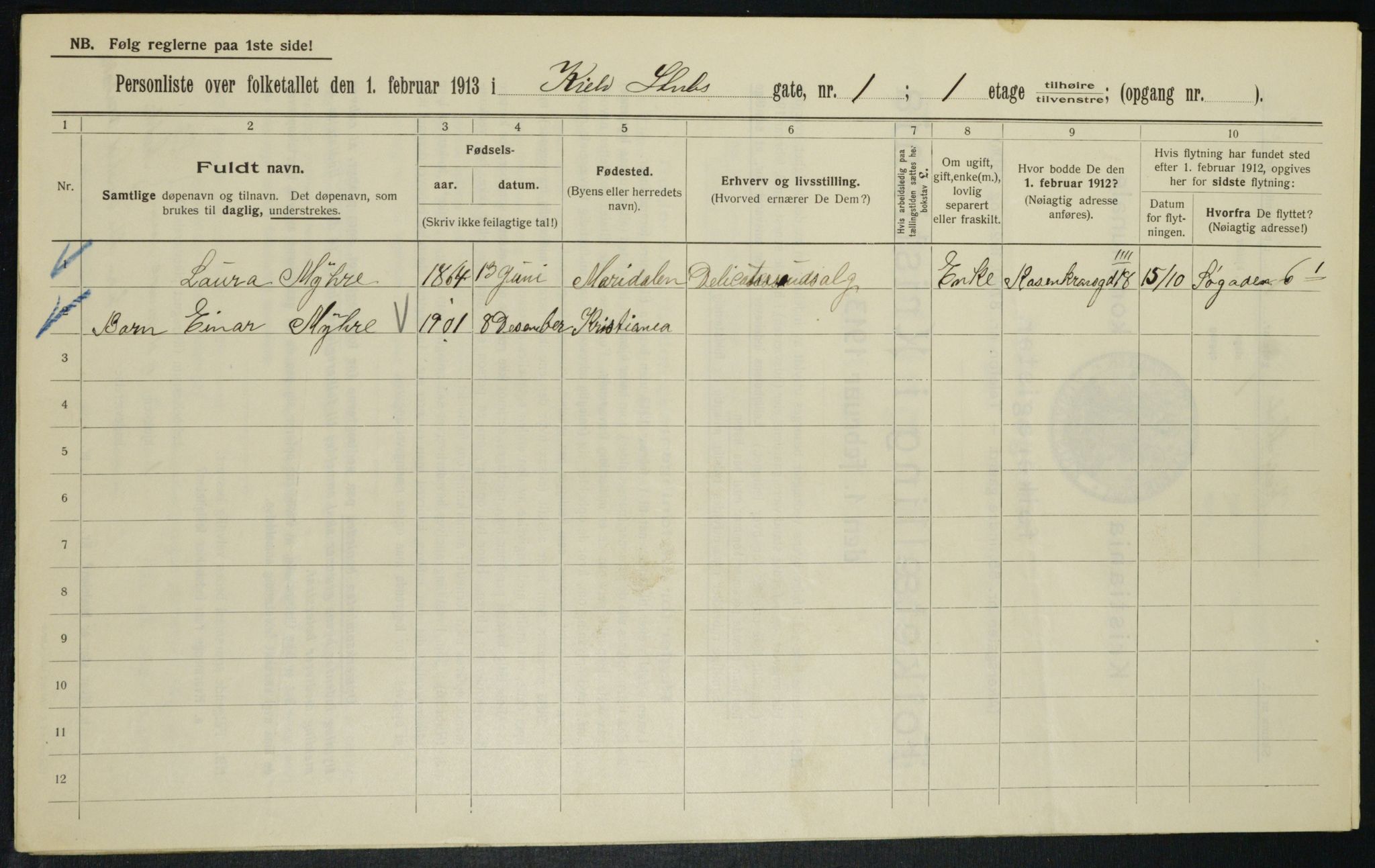 OBA, Municipal Census 1913 for Kristiania, 1913, p. 51211