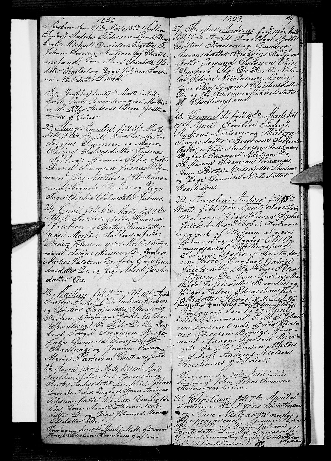 Oddernes sokneprestkontor, AV/SAK-1111-0033/F/Fb/Fba/L0005: Parish register (copy) no. B 5, 1846-1859, p. 69