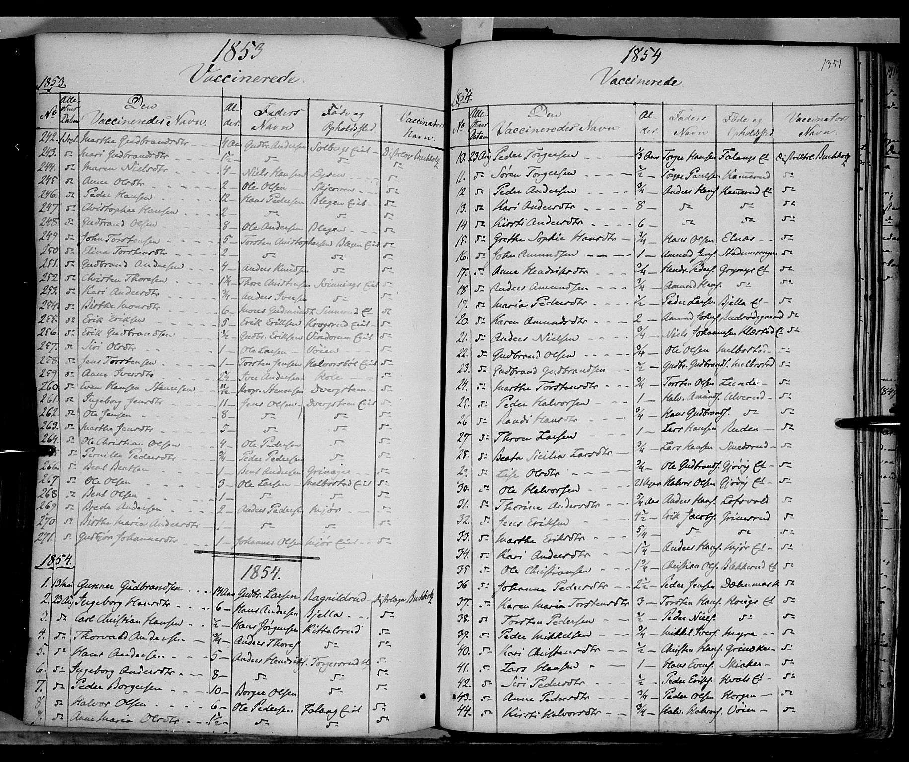 Gran prestekontor, SAH/PREST-112/H/Ha/Haa/L0011: Parish register (official) no. 11, 1842-1856, p. 1350-1351