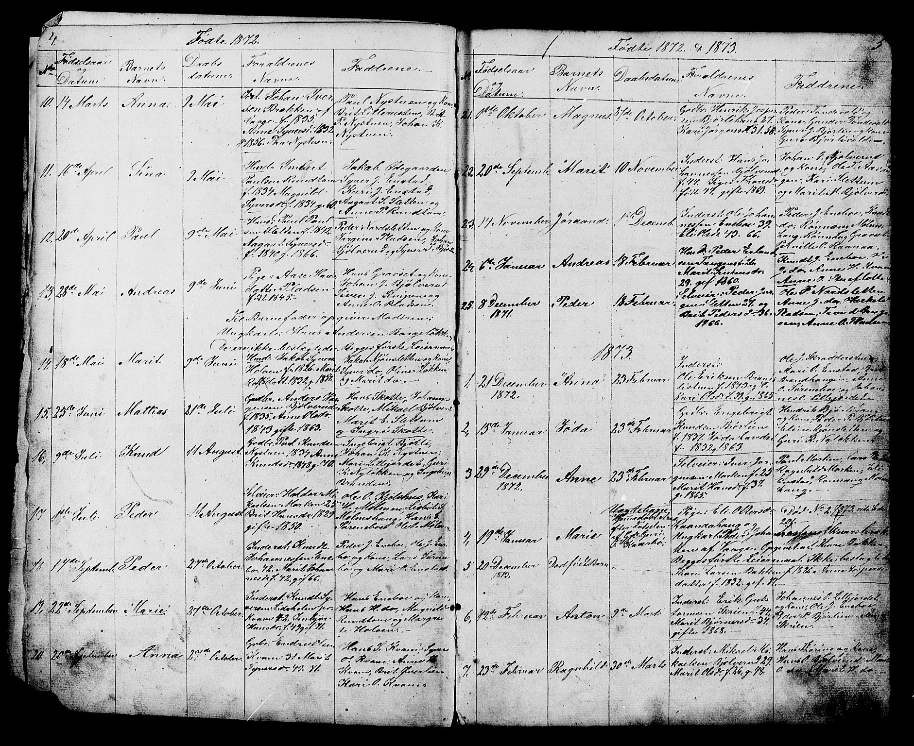 Lesja prestekontor, SAH/PREST-068/H/Ha/Hab/L0006: Parish register (copy) no. 6, 1871-1904, p. 4-5