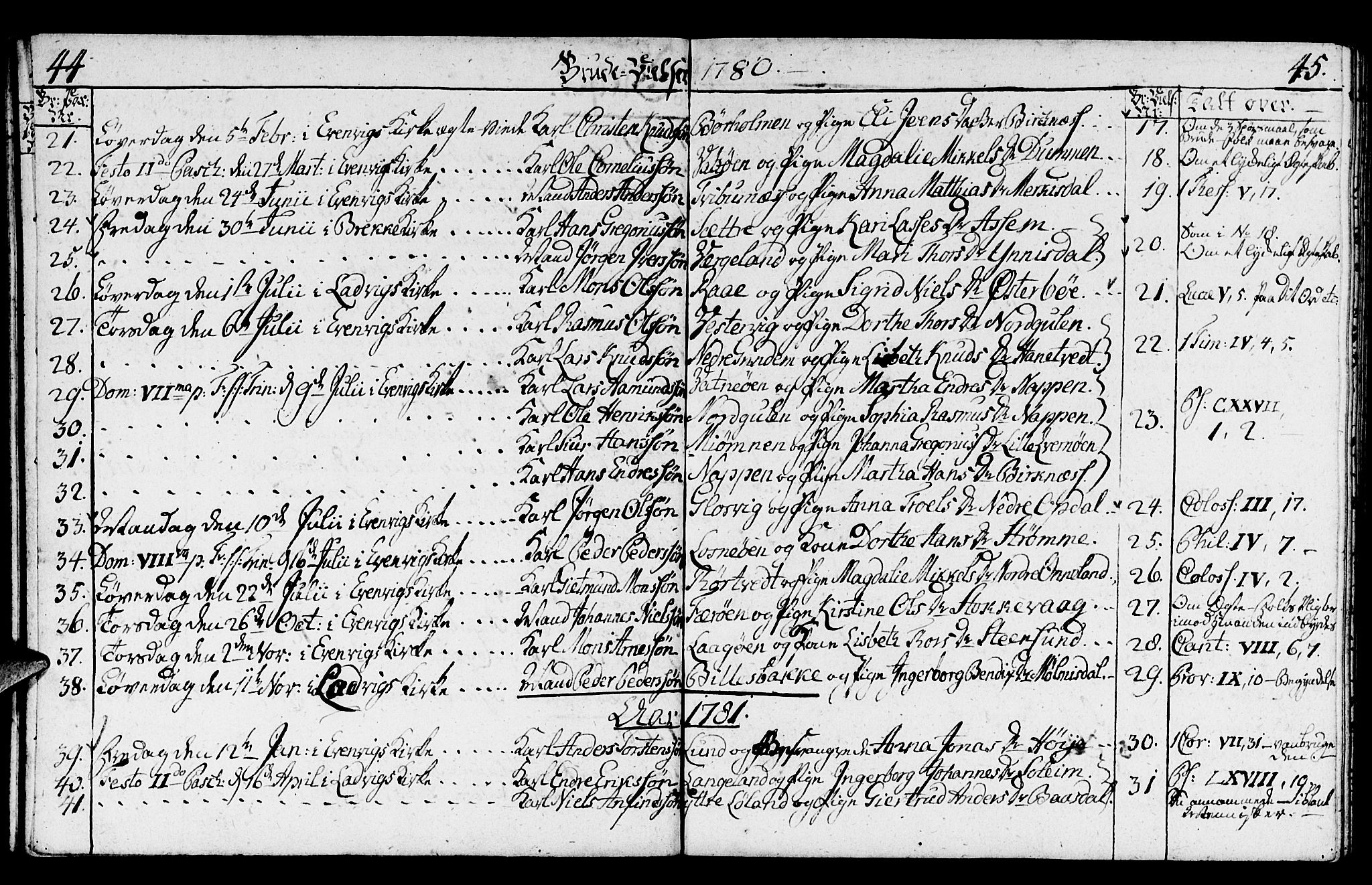 Gulen sokneprestembete, SAB/A-80201/H/Haa/Haaa/L0014: Parish register (official) no. A 14, 1779-1788, p. 44-45
