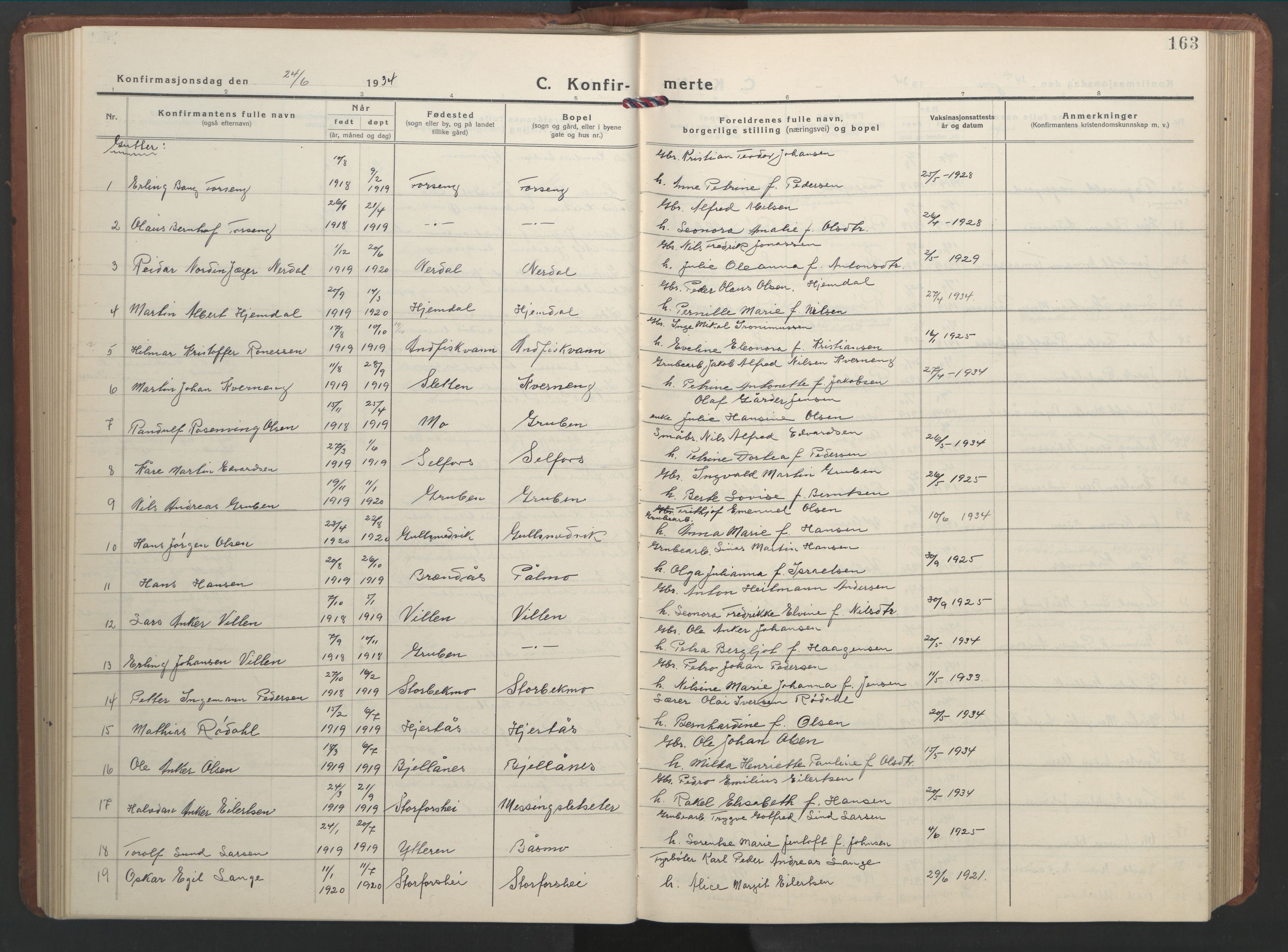 Ministerialprotokoller, klokkerbøker og fødselsregistre - Nordland, SAT/A-1459/827/L0425: Parish register (copy) no. 827C14, 1931-1946, p. 163