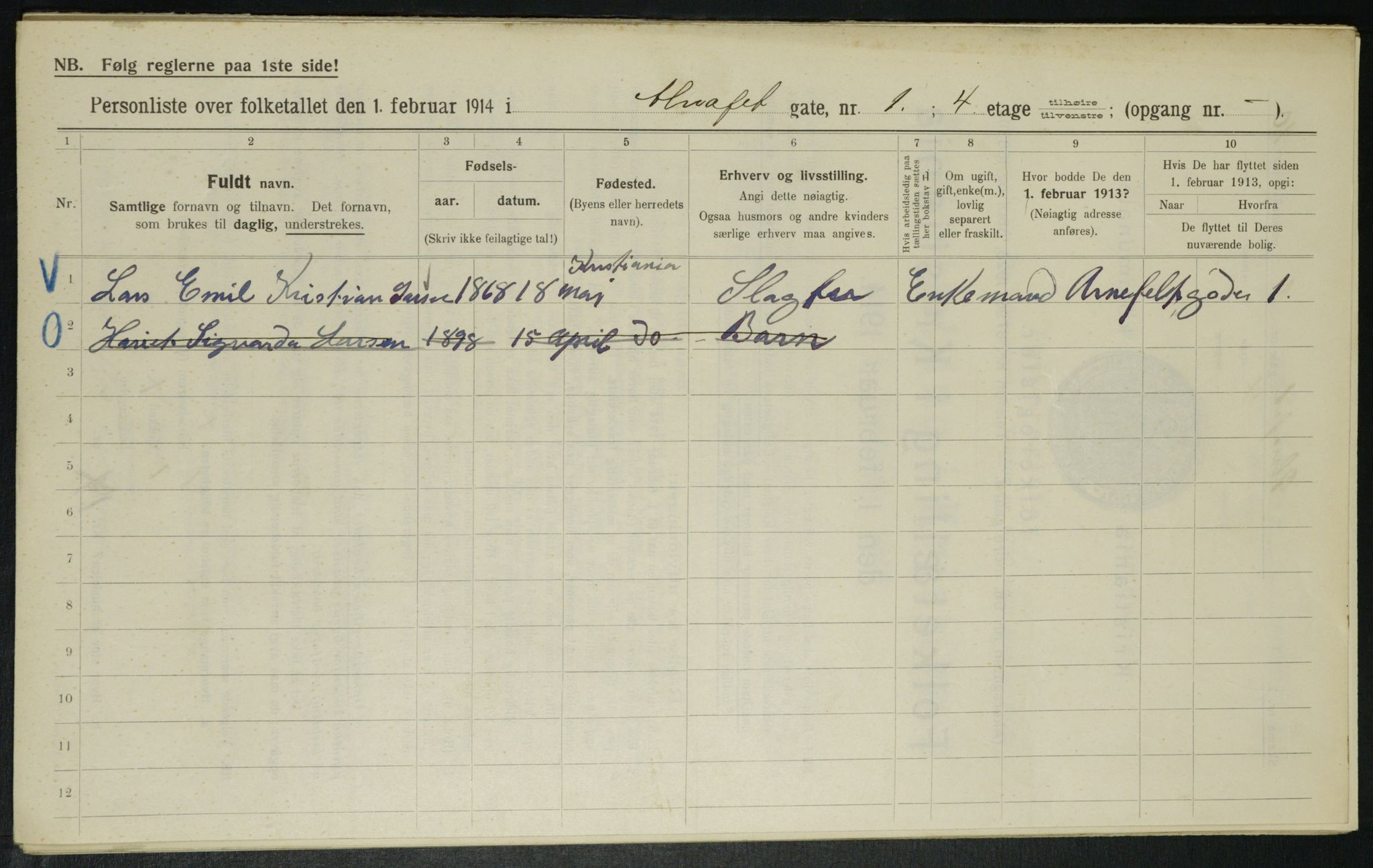 OBA, Municipal Census 1914 for Kristiania, 1914, p. 1024