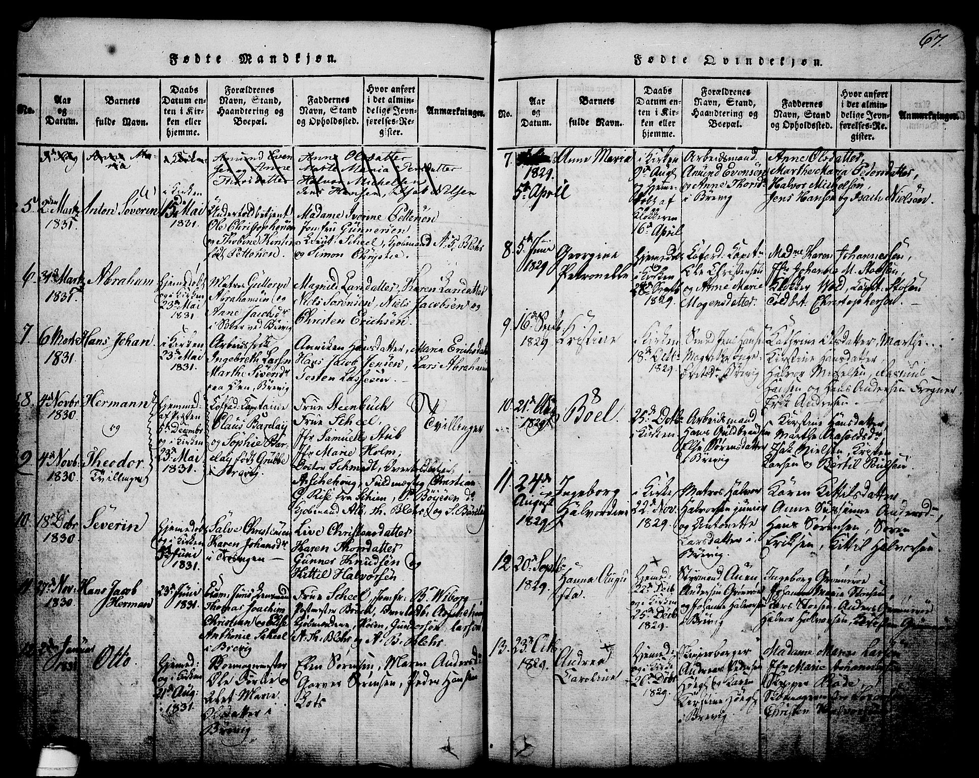 Brevik kirkebøker, SAKO/A-255/G/Ga/L0001: Parish register (copy) no. 1, 1814-1845, p. 67