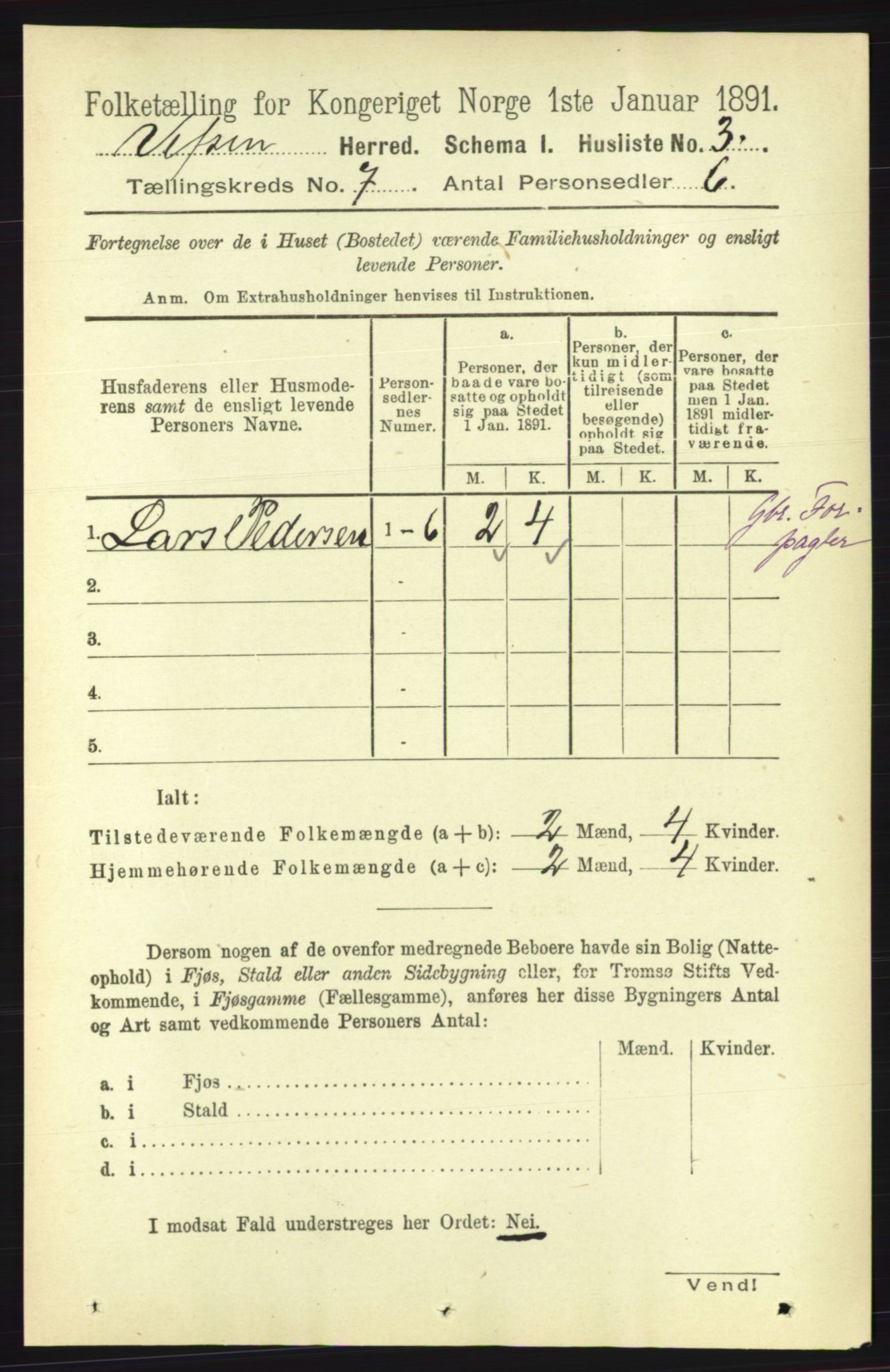 RA, 1891 census for 1824 Vefsn, 1891, p. 3575