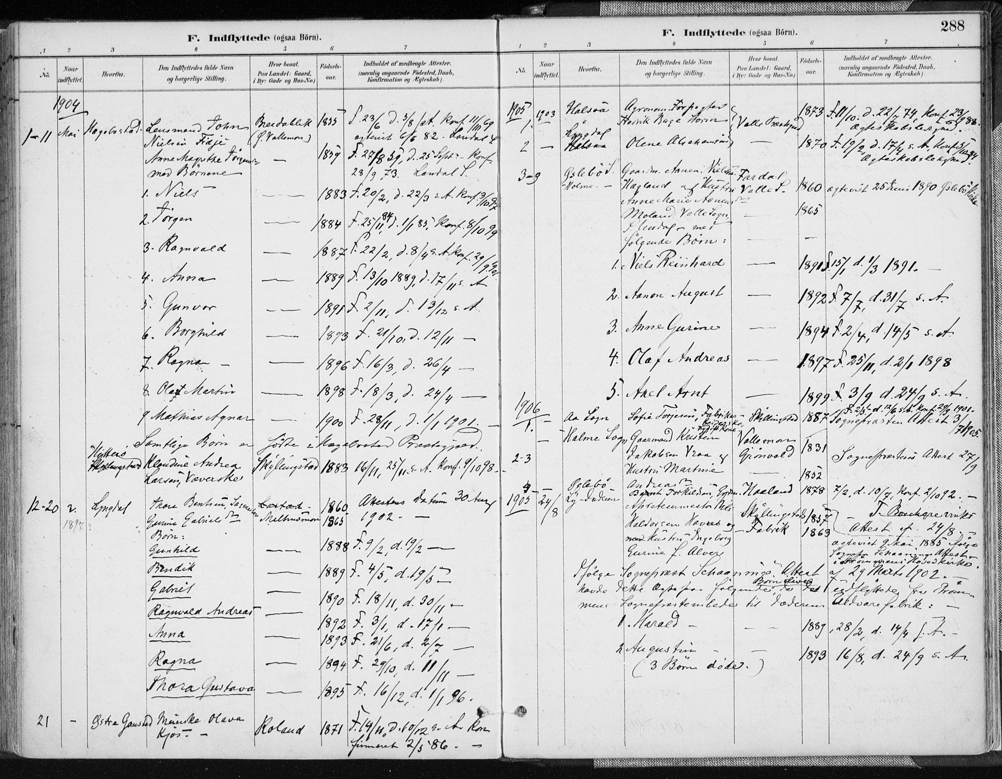 Sør-Audnedal sokneprestkontor, AV/SAK-1111-0039/F/Fa/Fab/L0010: Parish register (official) no. A 10, 1892-1913, p. 288