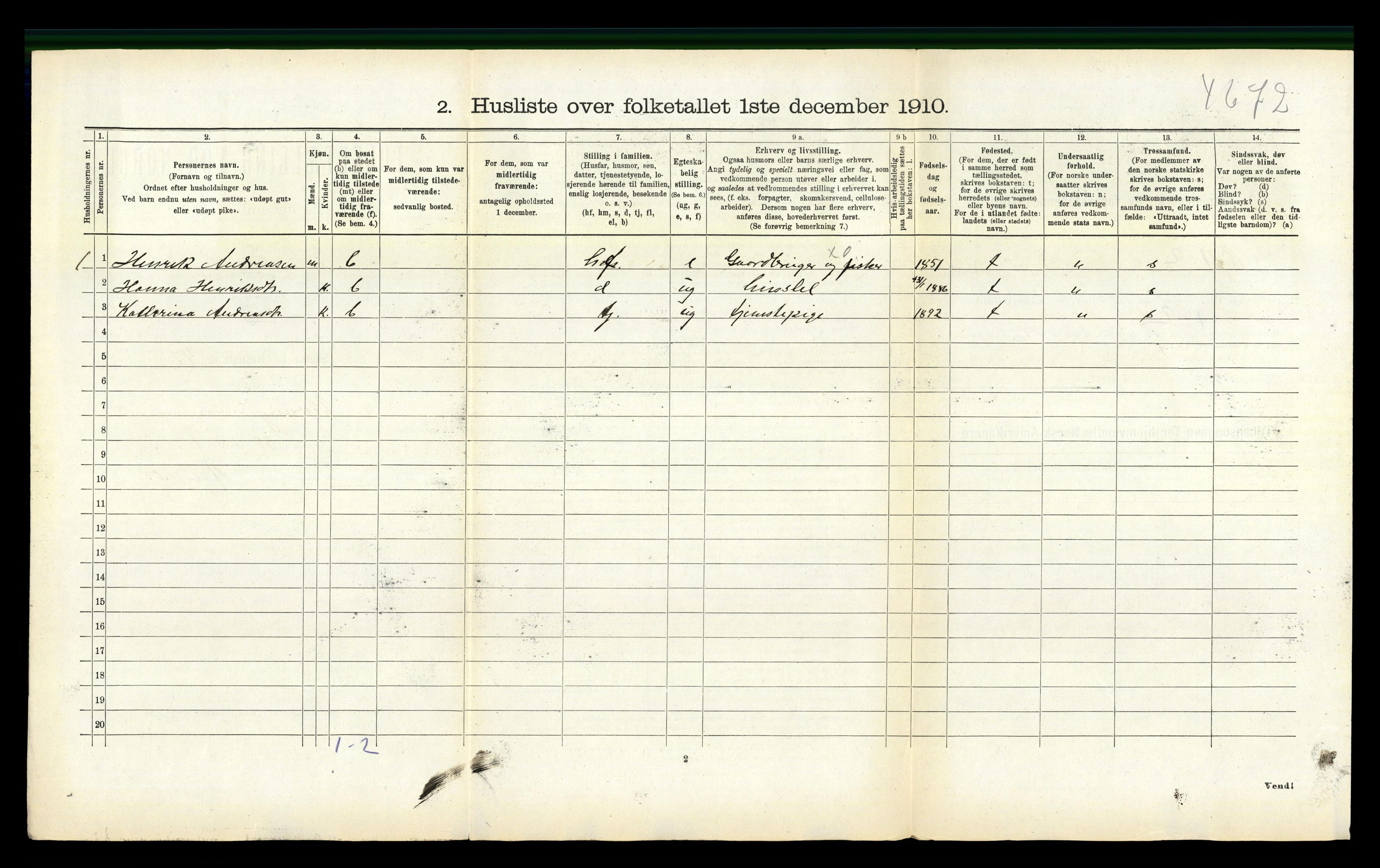 RA, 1910 census for Vevring, 1910, p. 116