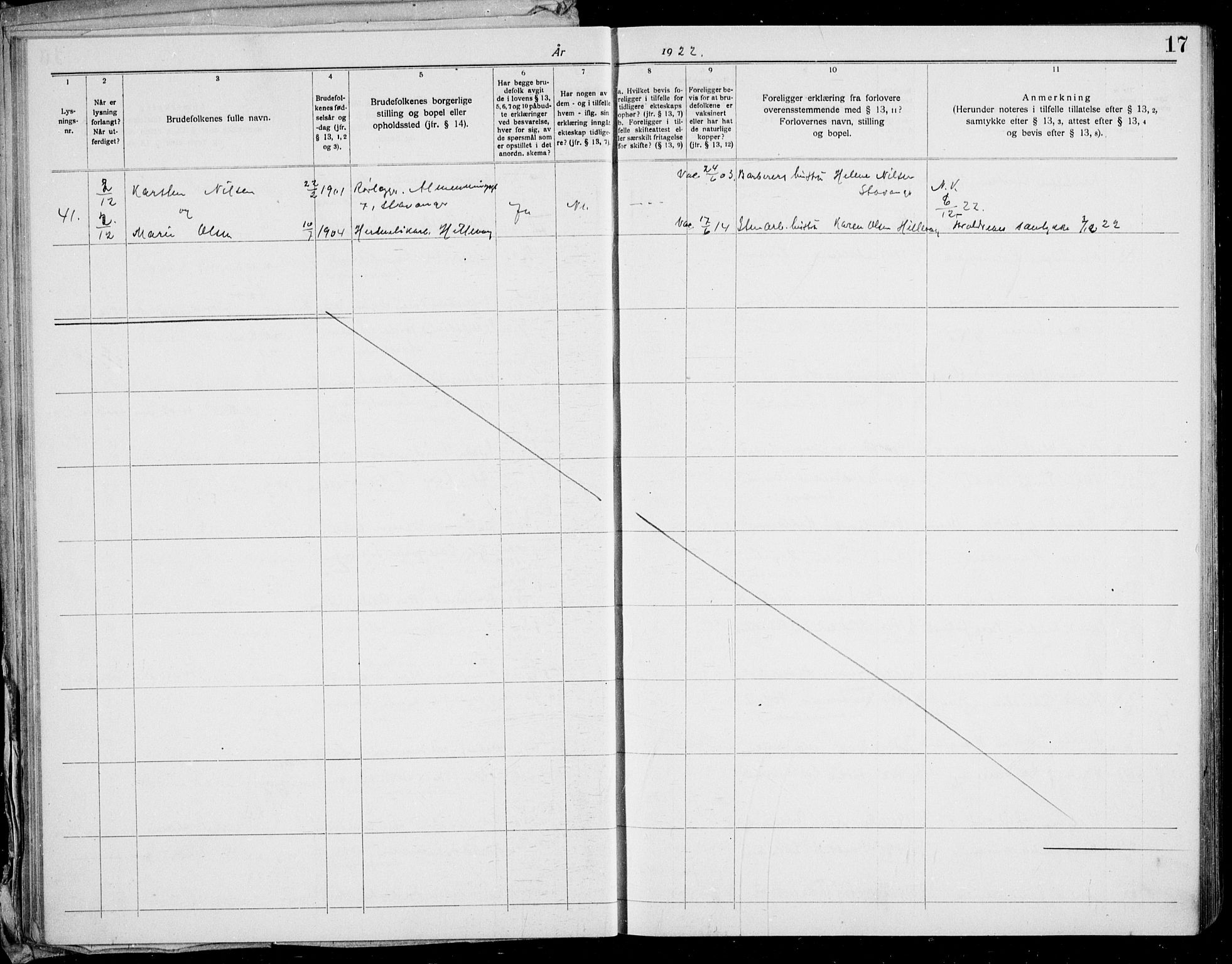 Hetland sokneprestkontor, AV/SAST-A-101826/70/705BA/L0006: Banns register no. 705.BA.6, 1919-1939, p. 17