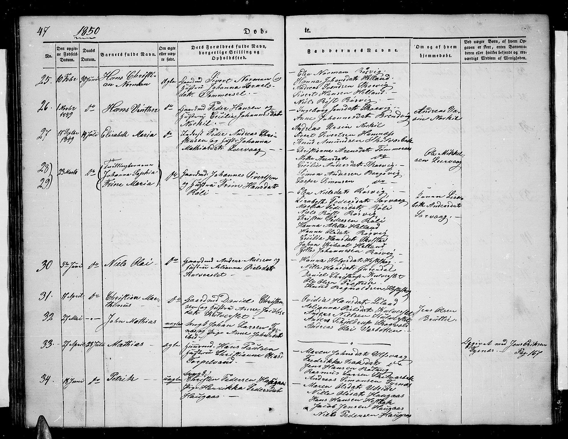 Ministerialprotokoller, klokkerbøker og fødselsregistre - Nordland, AV/SAT-A-1459/859/L0856: Parish register (copy) no. 859C02, 1843-1854, p. 47