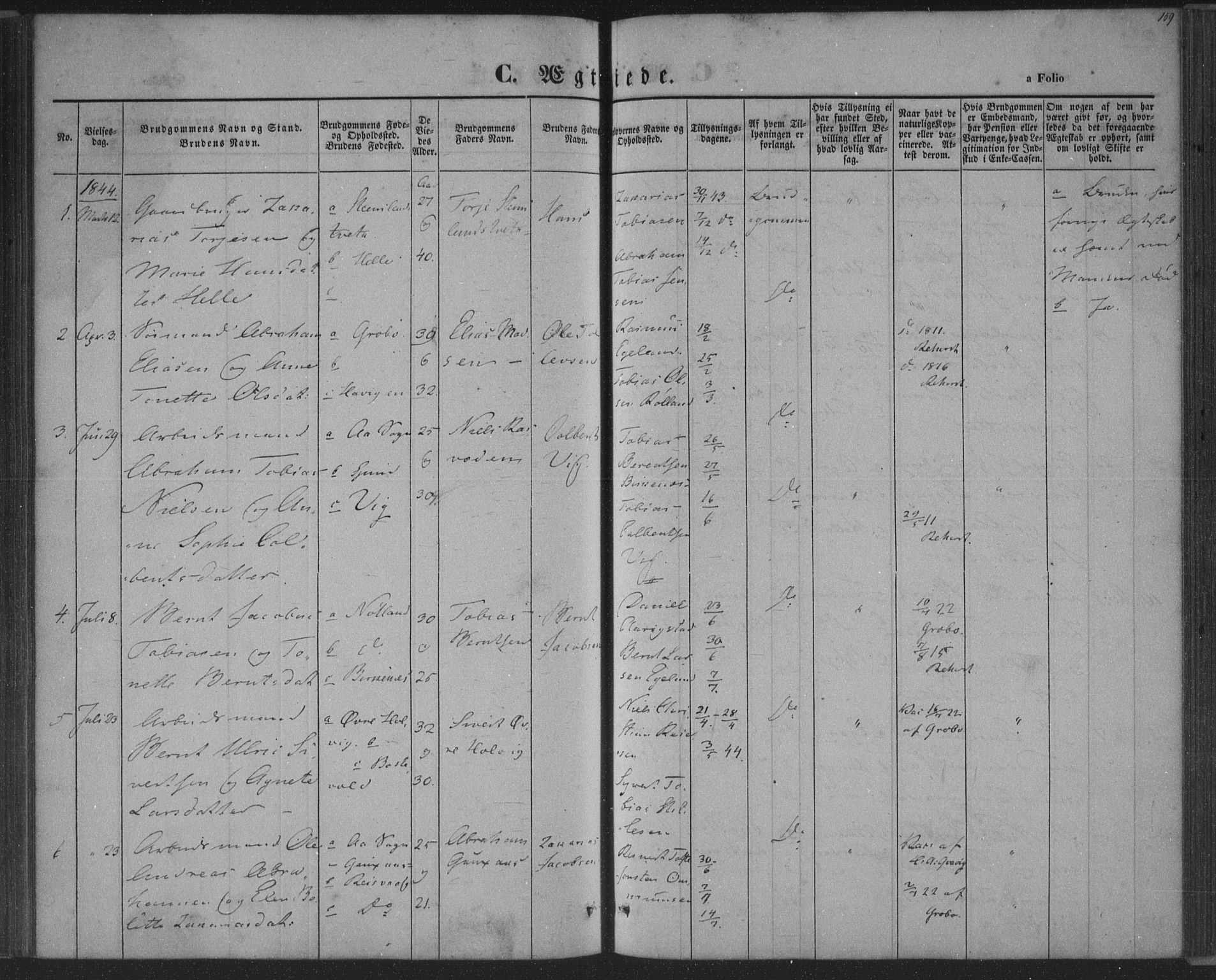 Herad sokneprestkontor, SAK/1111-0018/F/Fa/Fab/L0003: Parish register (official) no. A 3, 1844-1853, p. 159