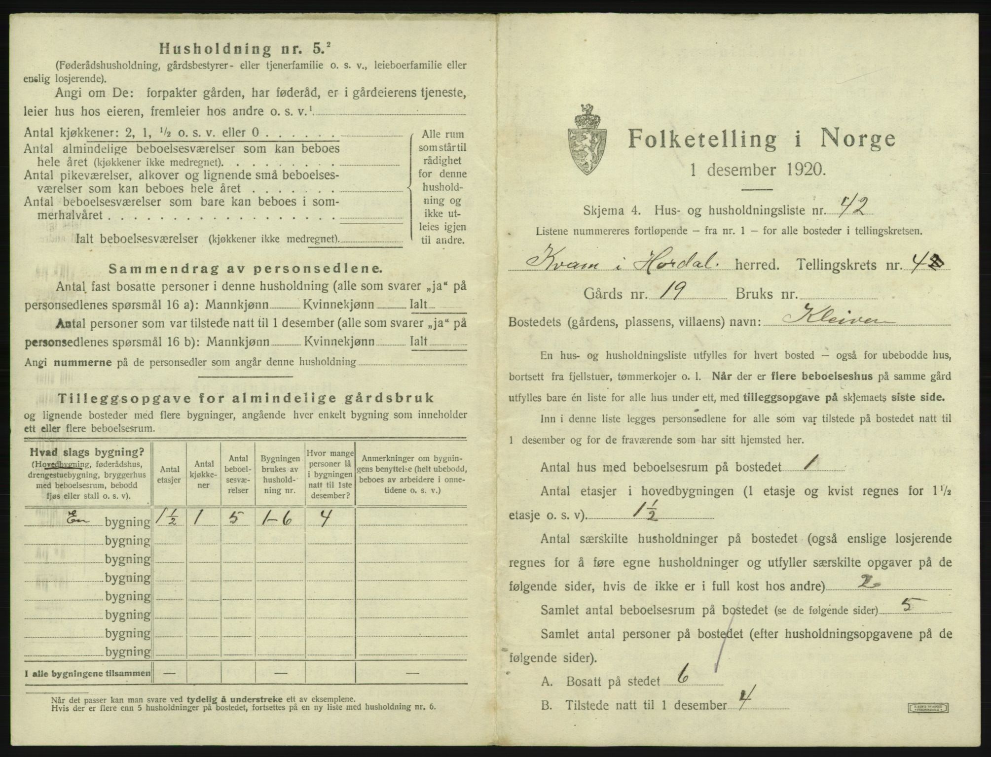 SAB, 1920 census for Kvam, 1920, p. 385